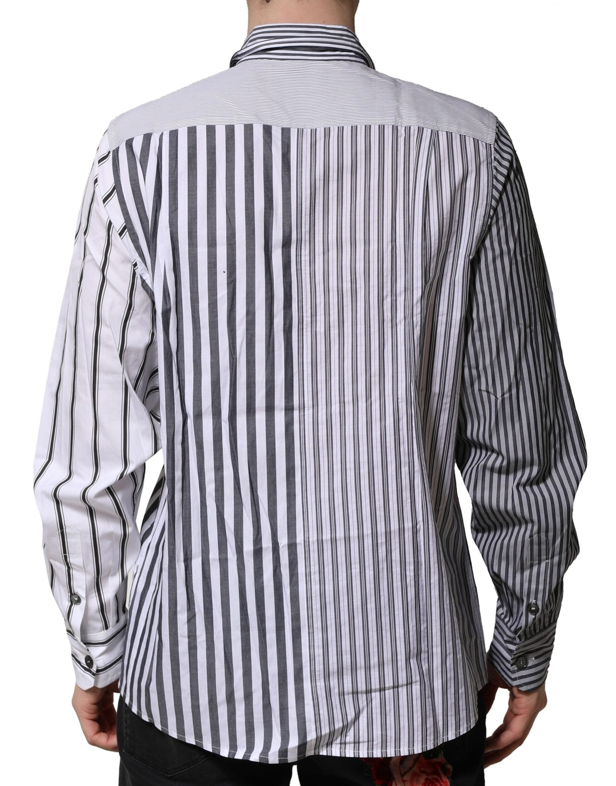 White Gray Striped Cotton Men Casual Shirt - ventzia