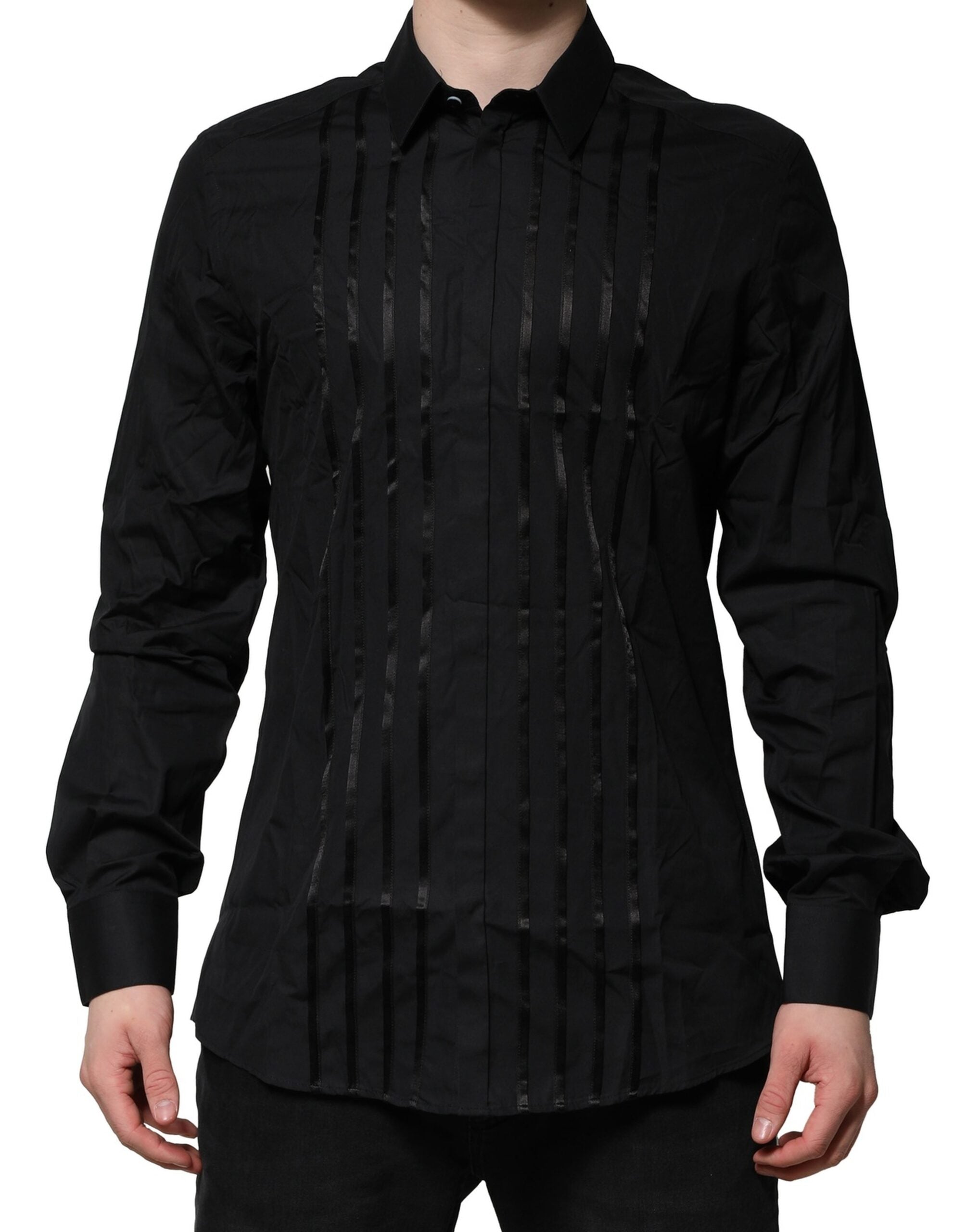 Black Cotton GOLD Mens Dress Formal Shirt - ventzia