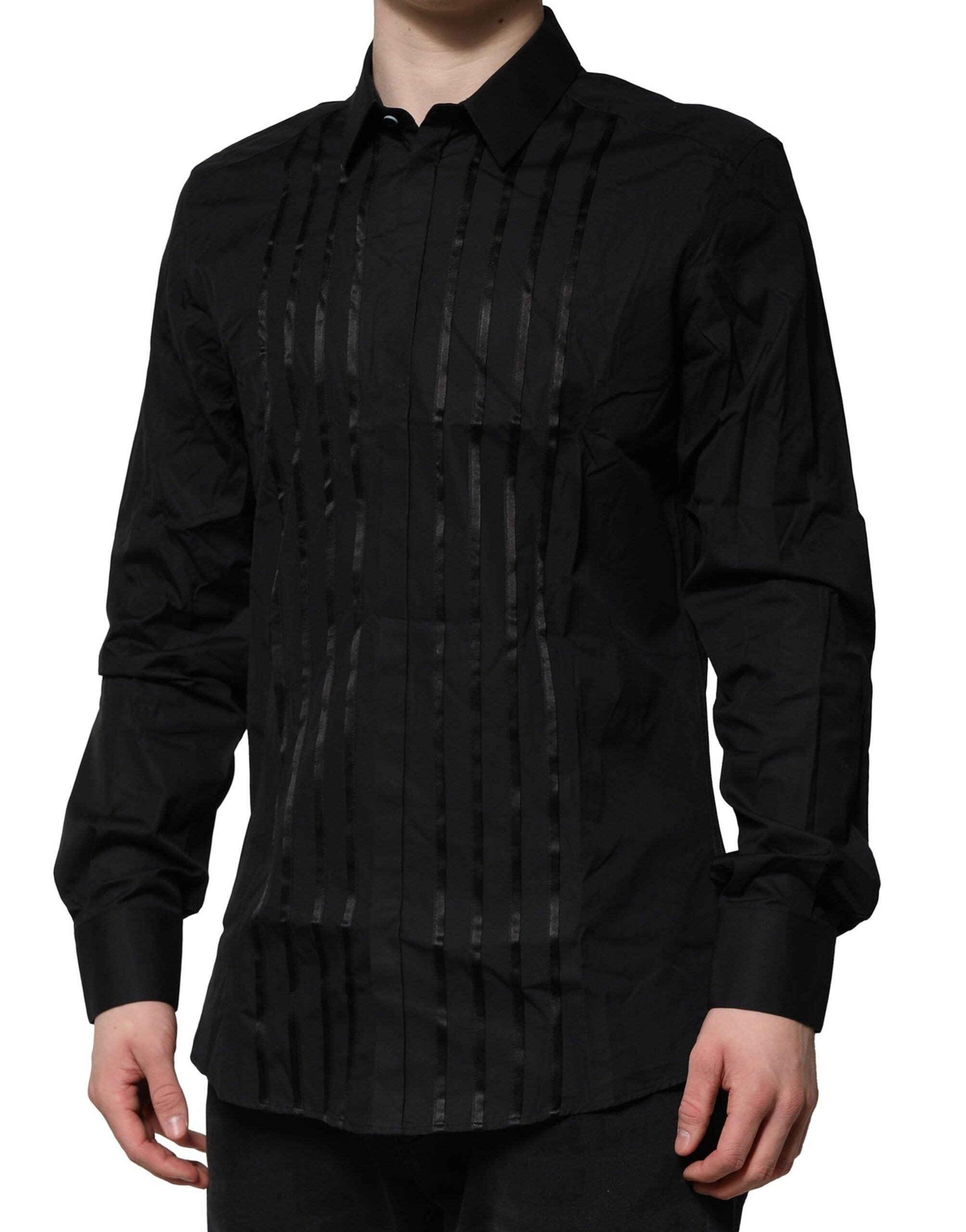 Black Cotton GOLD Mens Dress Formal Shirt - ventzia
