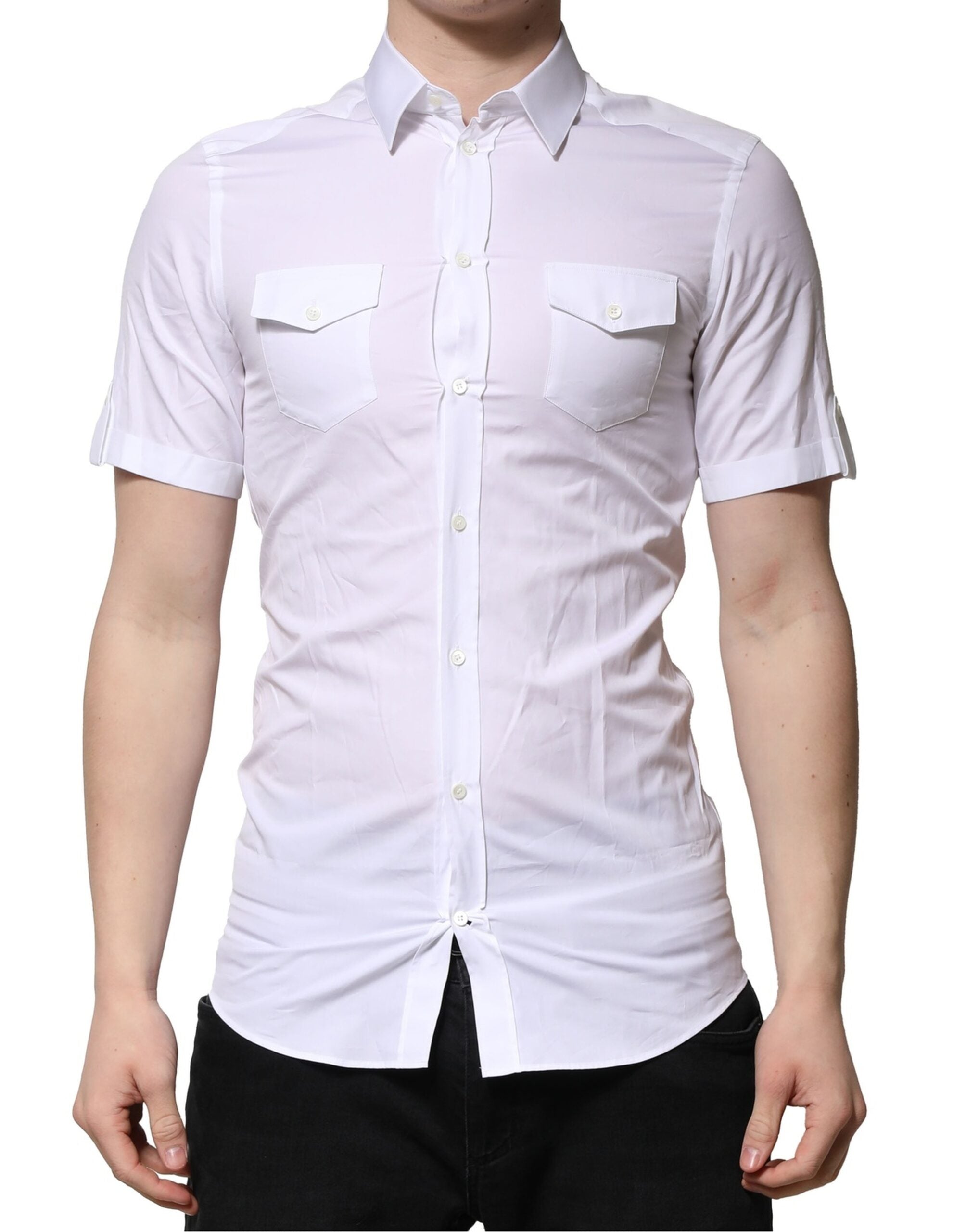 White Cotton Short Sleeves GOLD Casual Shirt - ventzia
