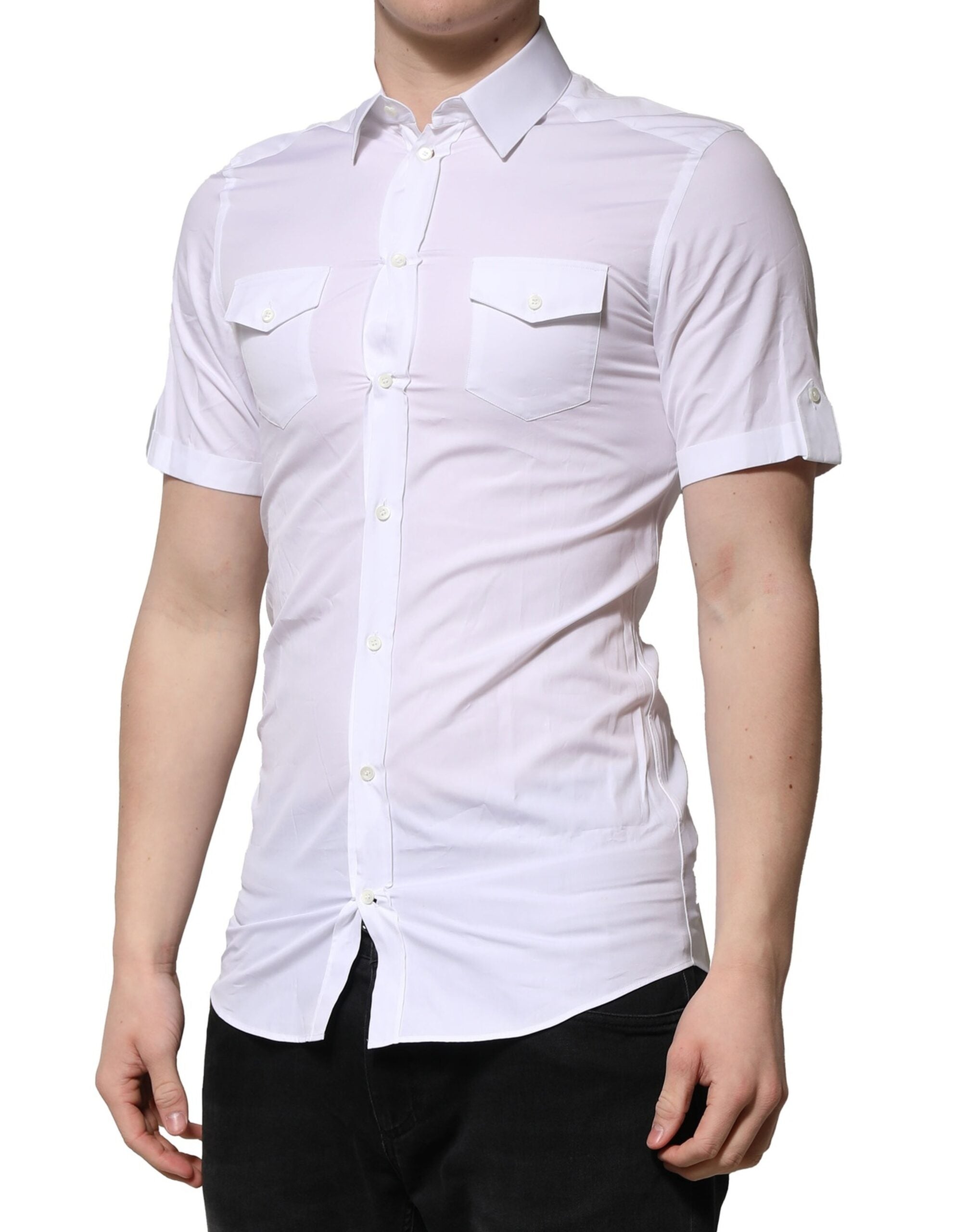 White Cotton Short Sleeves GOLD Casual Shirt - ventzia