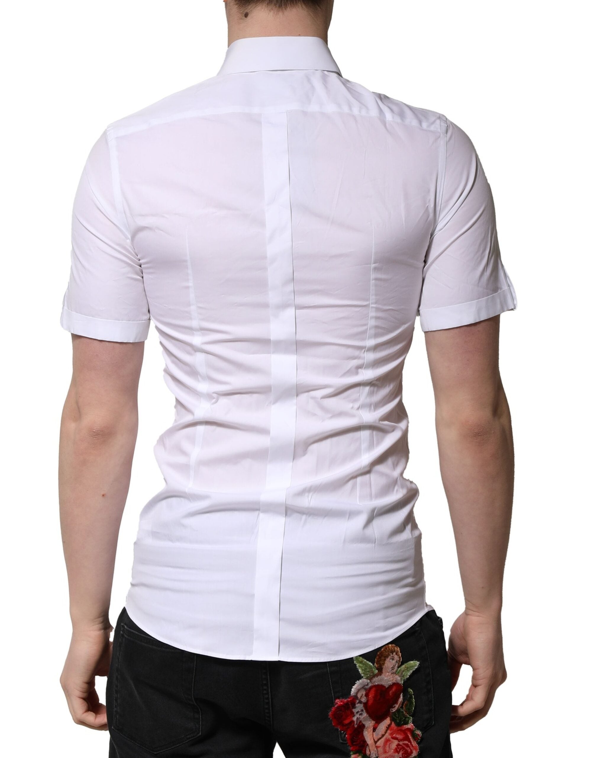 White Cotton Short Sleeves GOLD Casual Shirt - ventzia