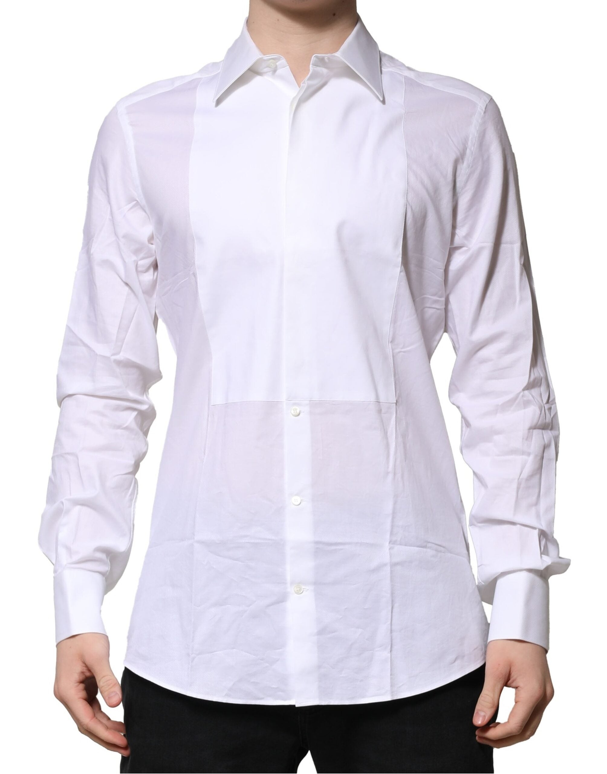 White Bib Cotton Poplin GOLD Men Formal Shirt - ventzia