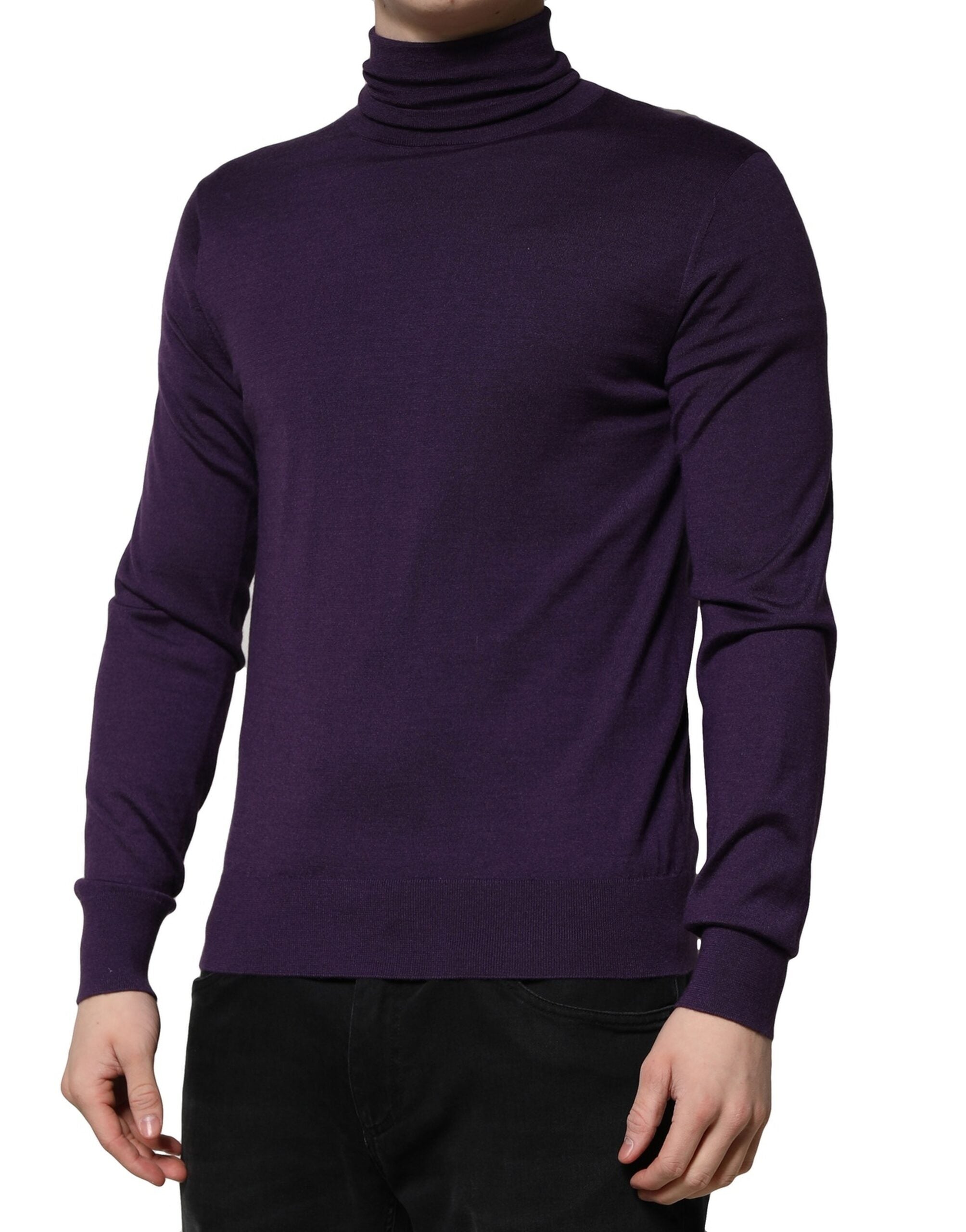 Purple Cashmere Turtleneck Pullover Sweater - ventzia