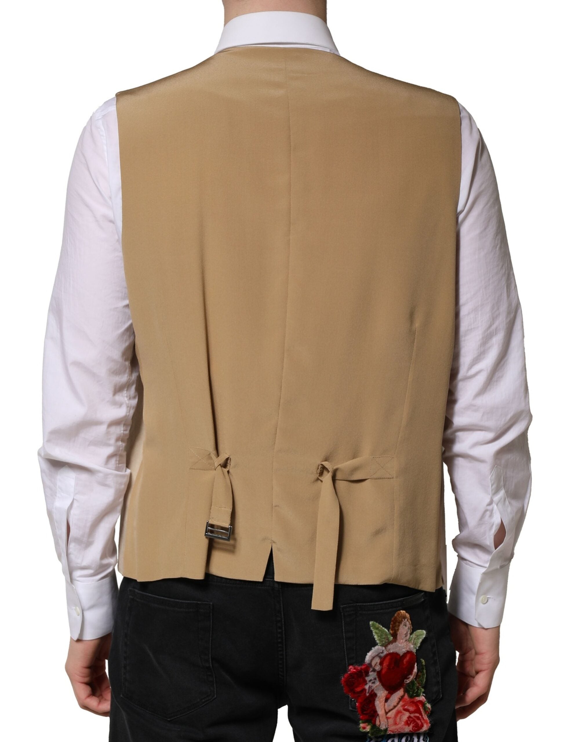 Beige Linen Dress Formal Men Waistcoat Vest - ventzia