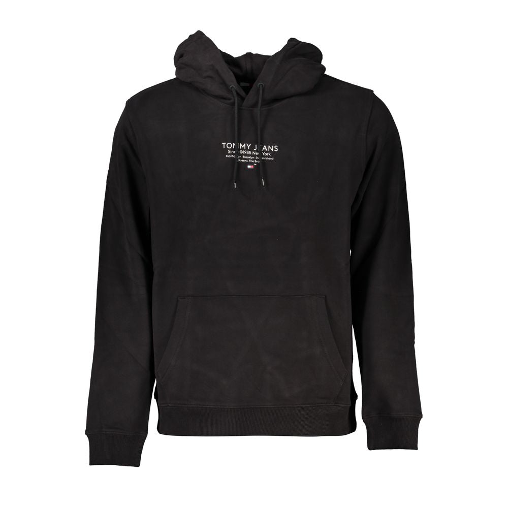 Black Cotton Men Sweater with Hood