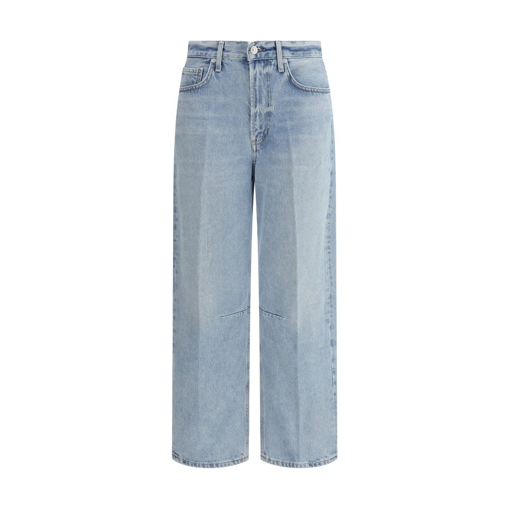 Light Blue Cotton Straight-Leg Jeans - ventzia