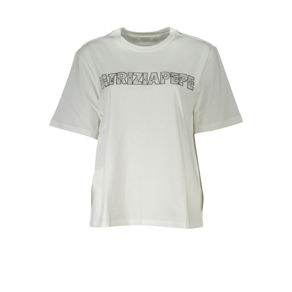 Elegant Short Sleeve Crew Neck T-Shirt with Rhinestone Detail - ventzia