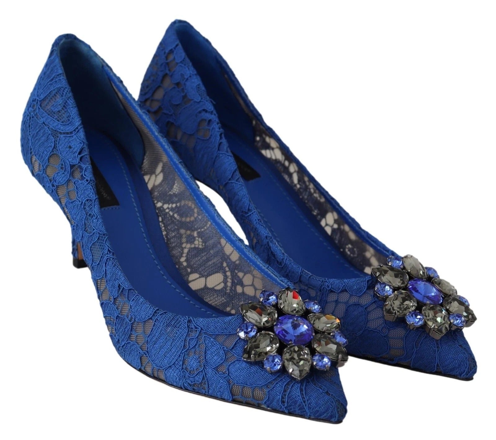 Blue Lace Crystal Ballet Pumps Shoes - ventzia