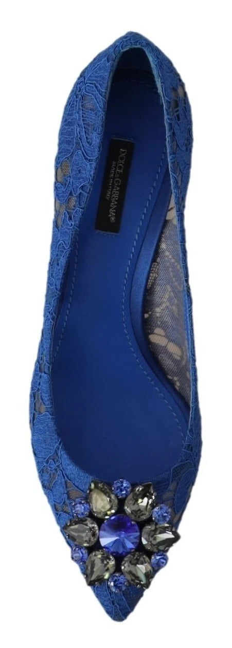Blue Lace Crystal Ballet Pumps Shoes - ventzia