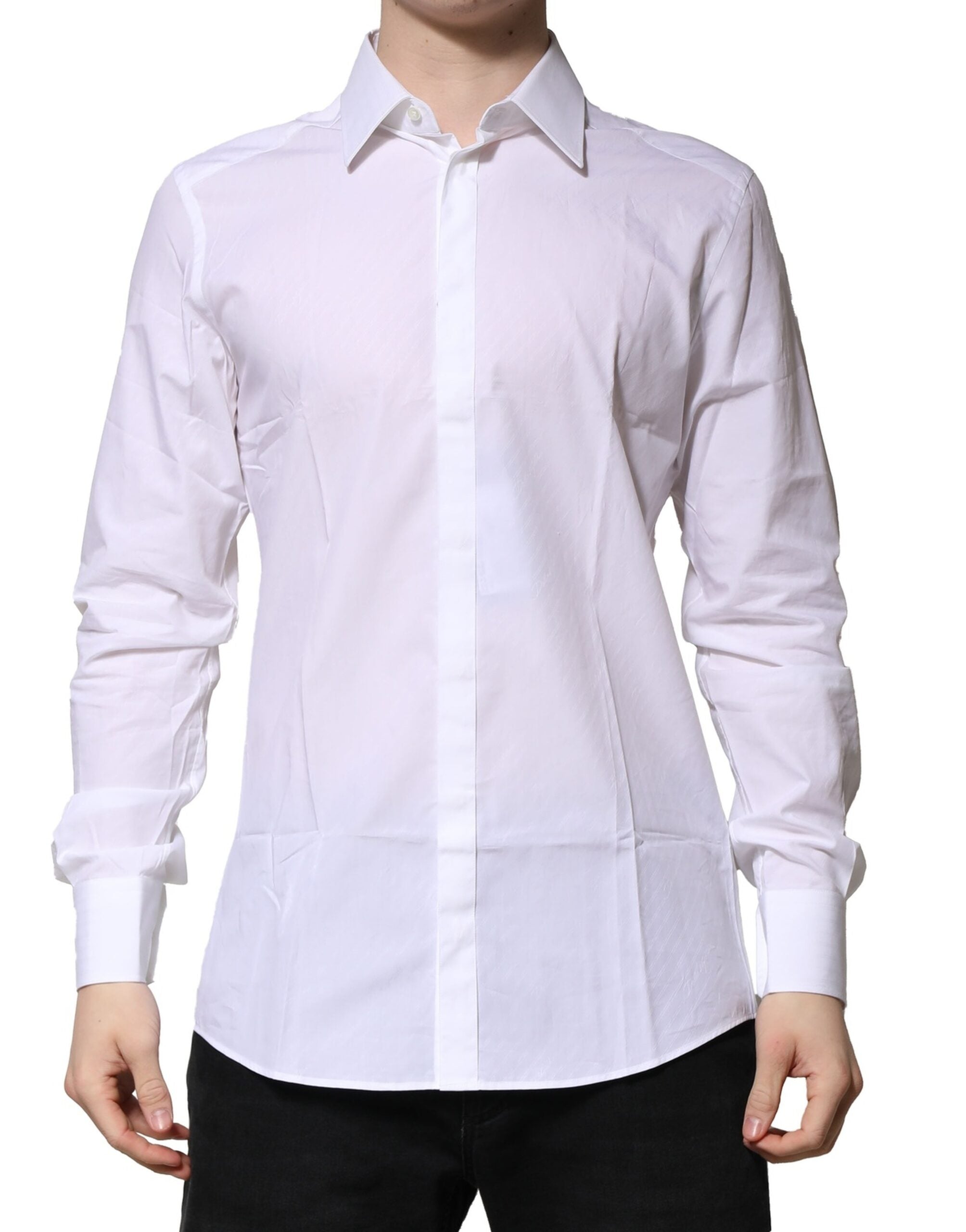 White Cotton GOLD Long Sleeves Formal Shirt - ventzia