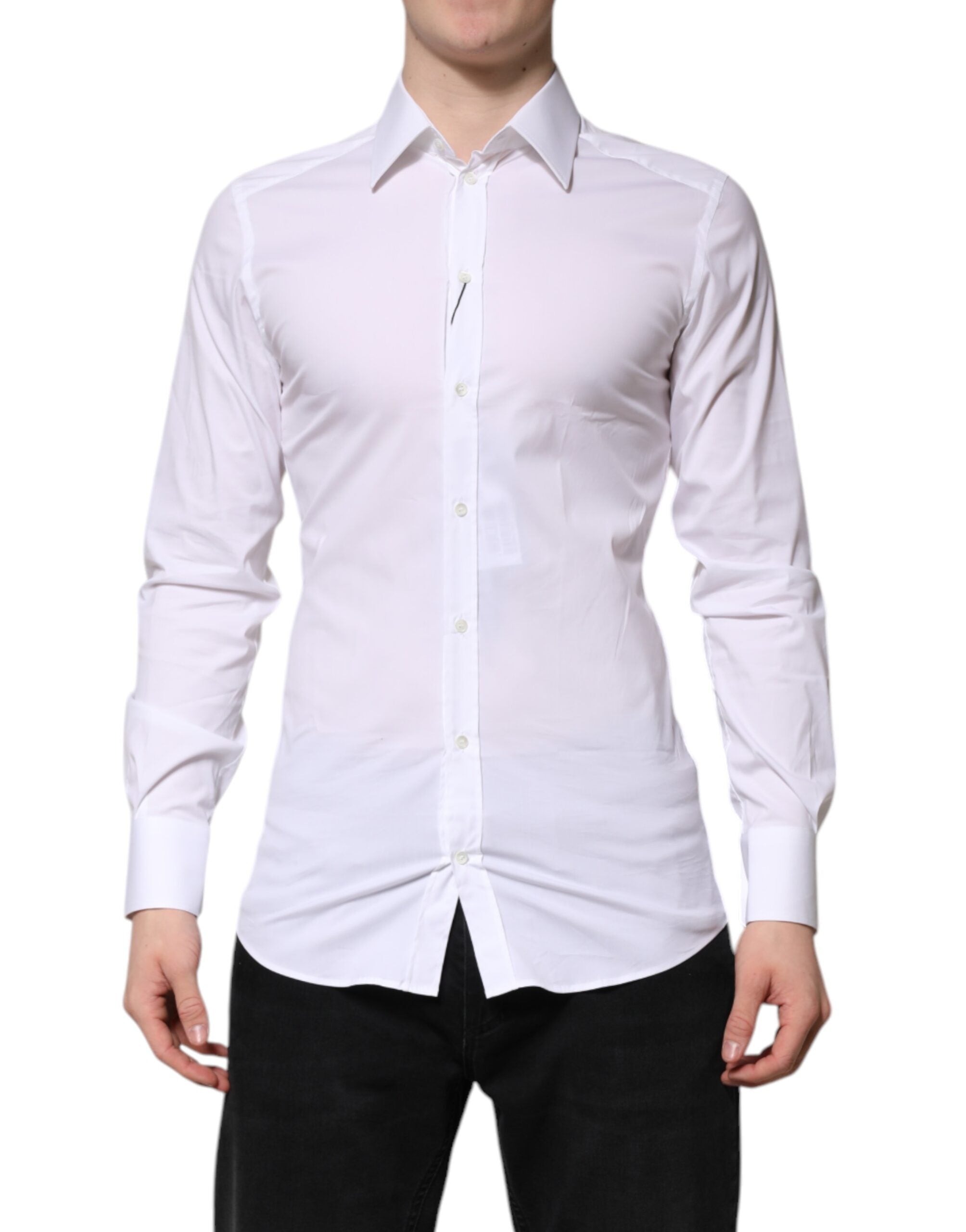 White Cotton GOLD Long Sleeves Formal Shirt - ventzia