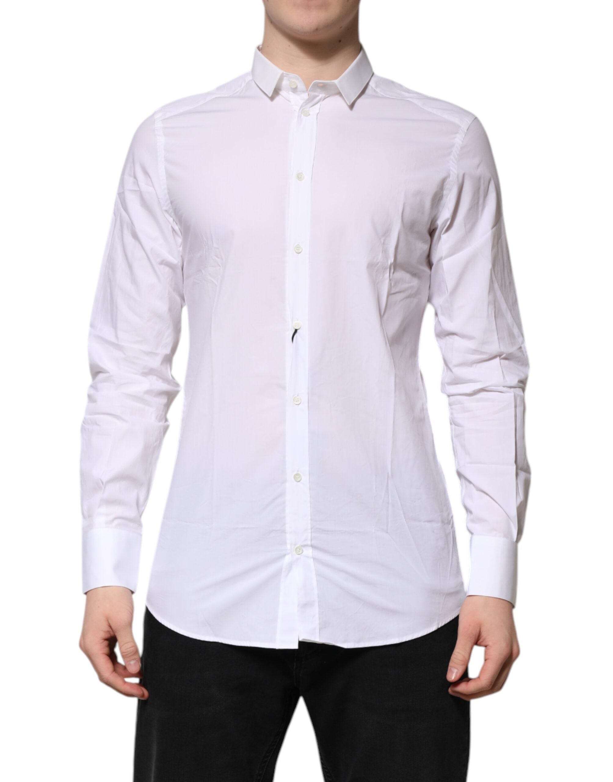 White Cotton GOLD Long Sleeves Formal Shirt - ventzia