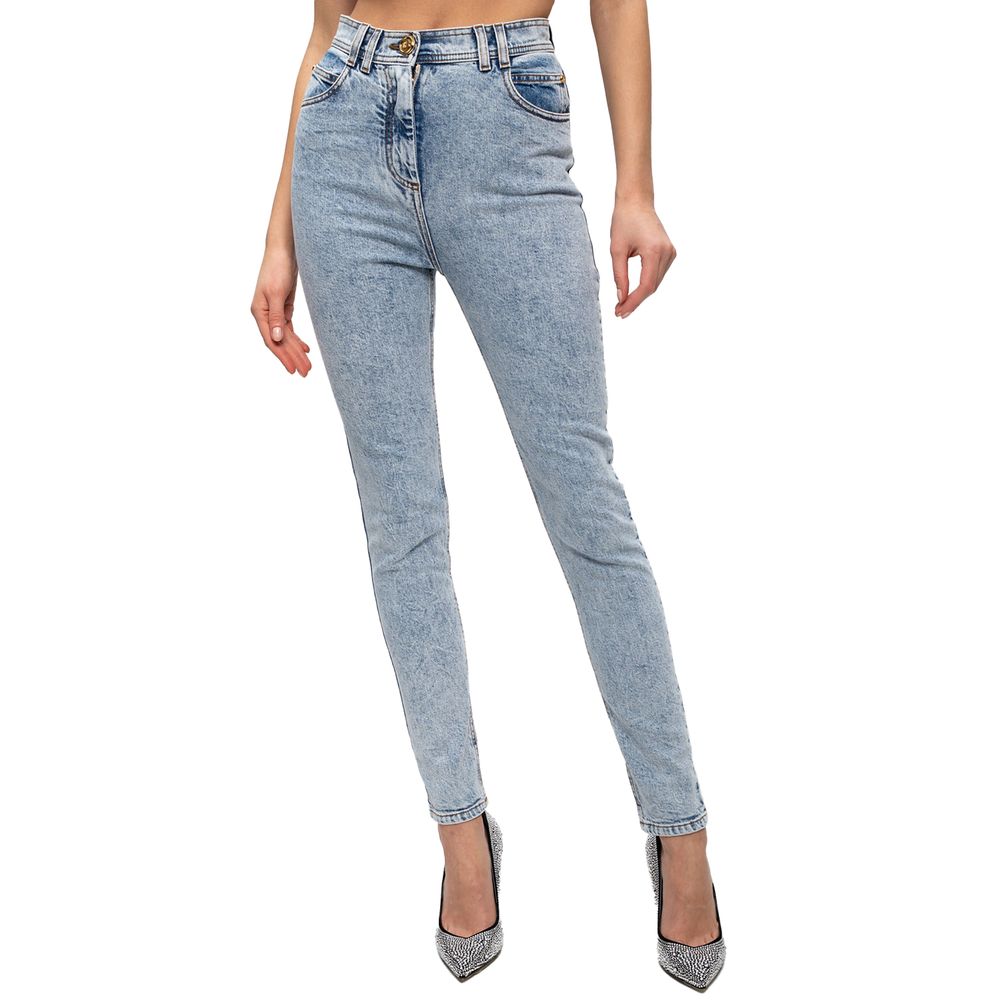 Blue Cotton Women's High-Waisted Jean - ventzia