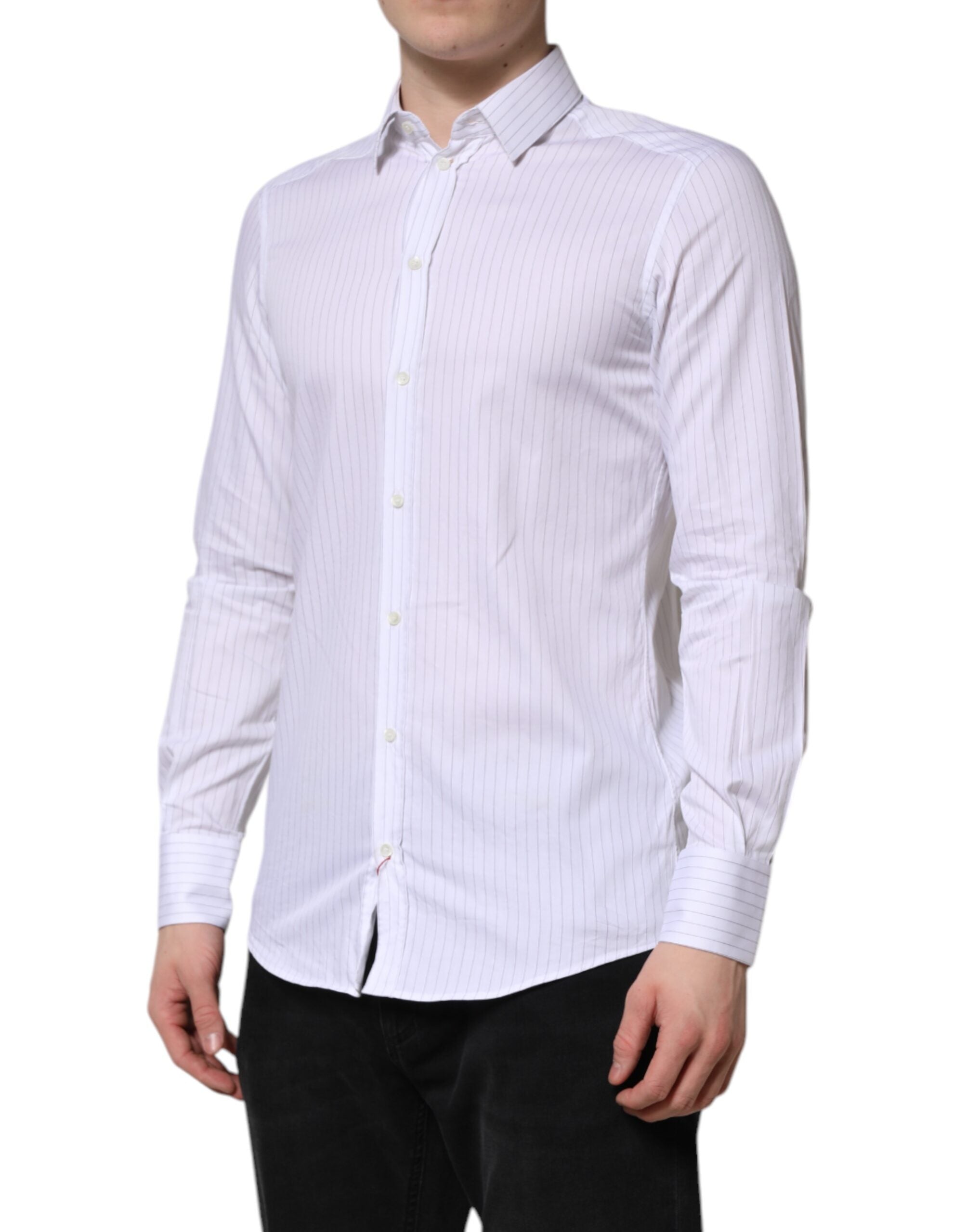 White Stripes Cotton Long Sleeve Formal Shirt - ventzia