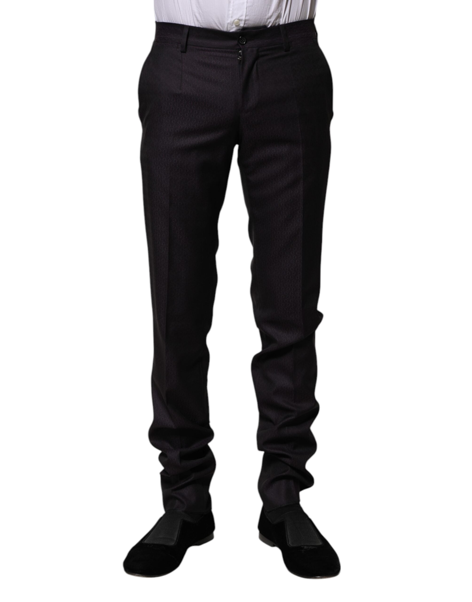 Black Wool Patterned Formal Pants - ventzia