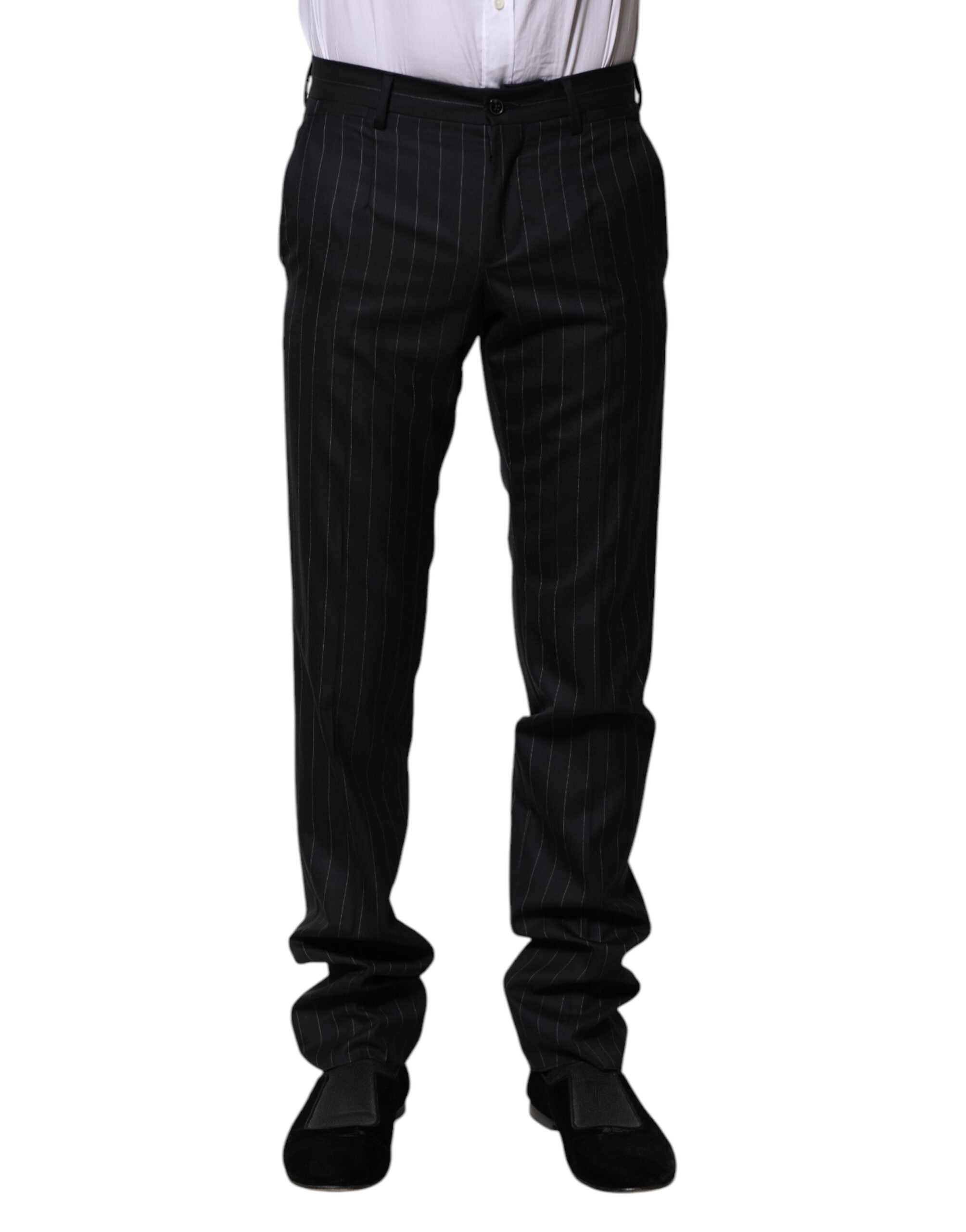 Black Wool Striped Formal Pants - ventzia