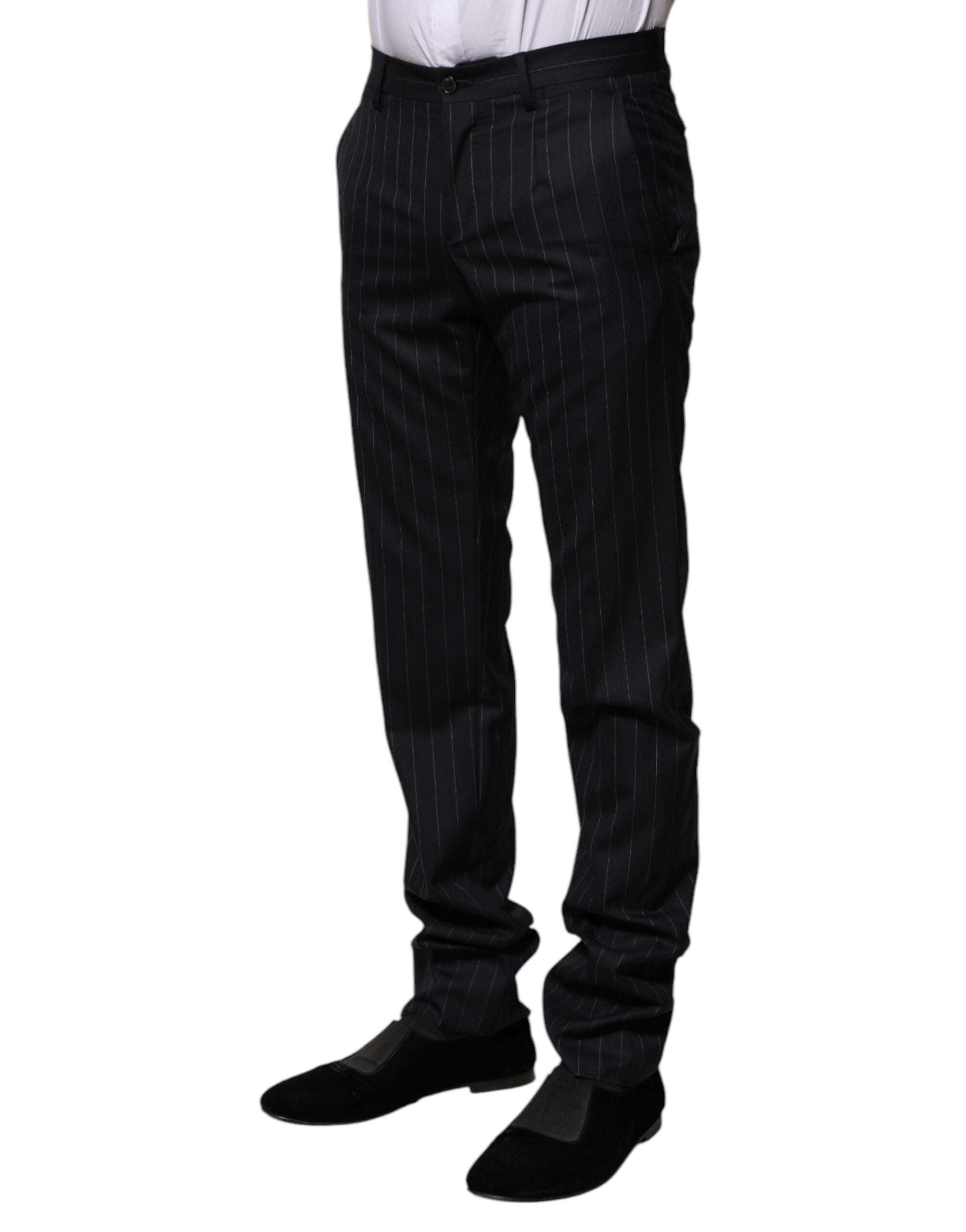 Black Wool Striped Formal Pants - ventzia