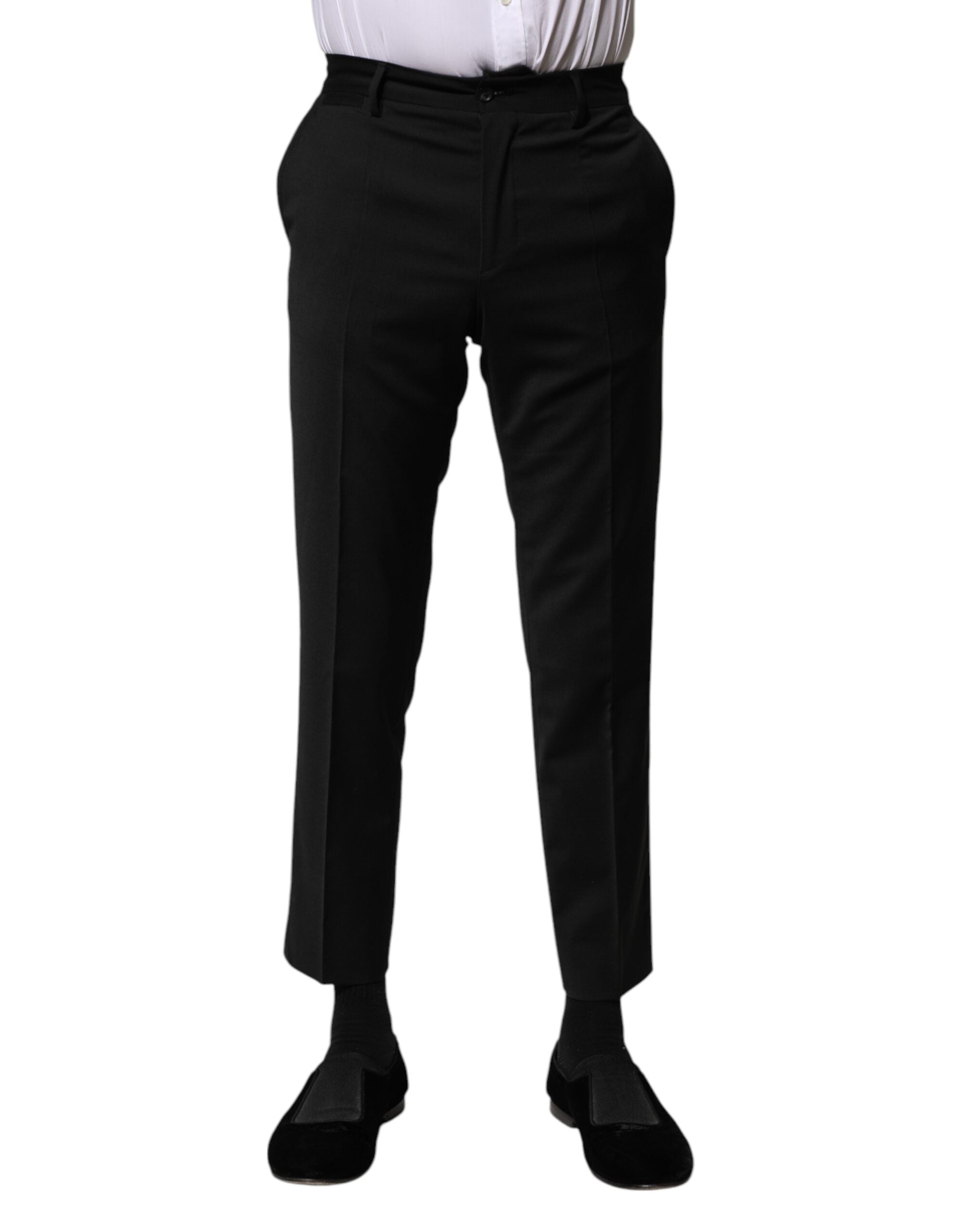 Black Wool Formal Men Cropped Pants - ventzia