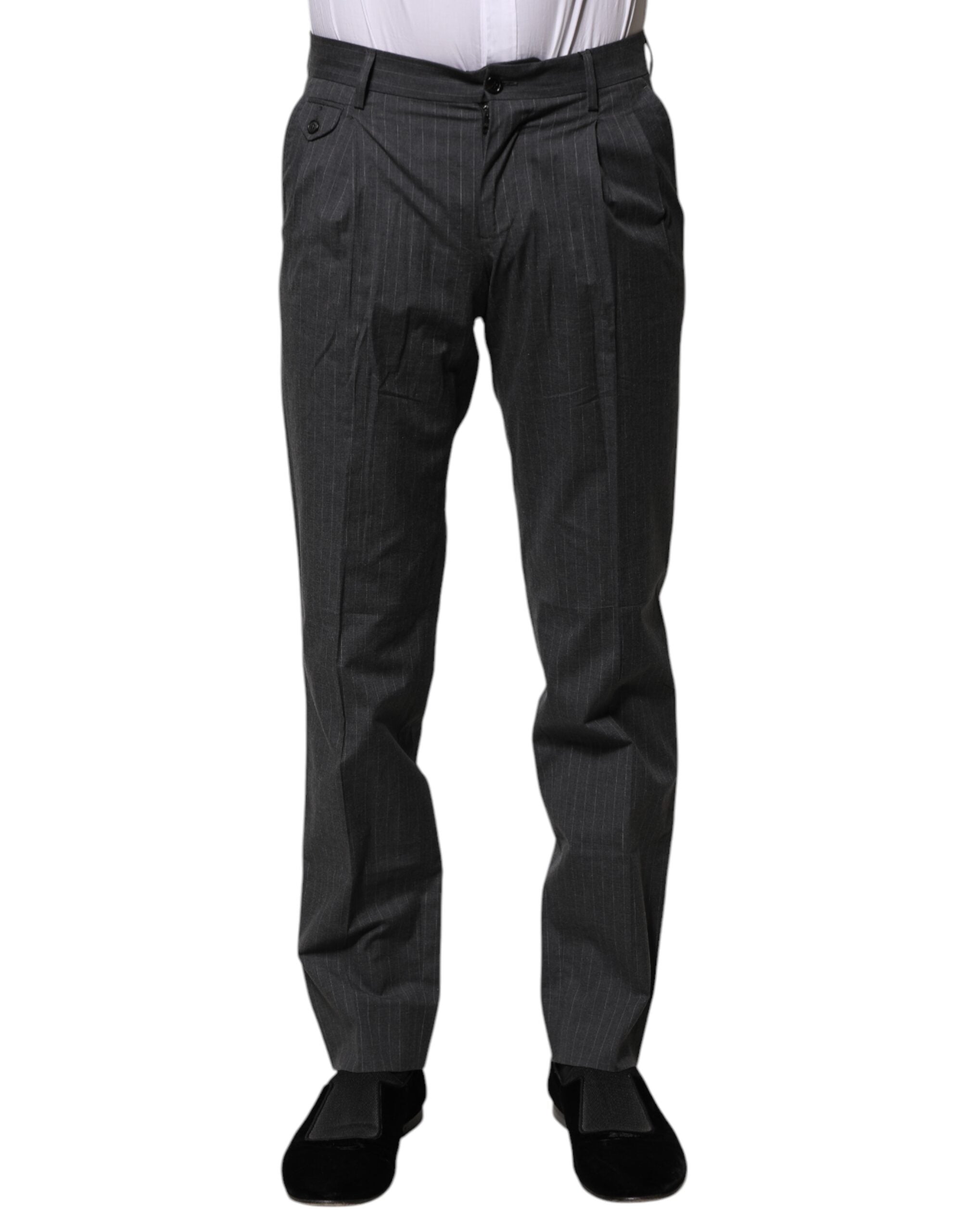 Gray Striped Cotton Formal Pants - ventzia