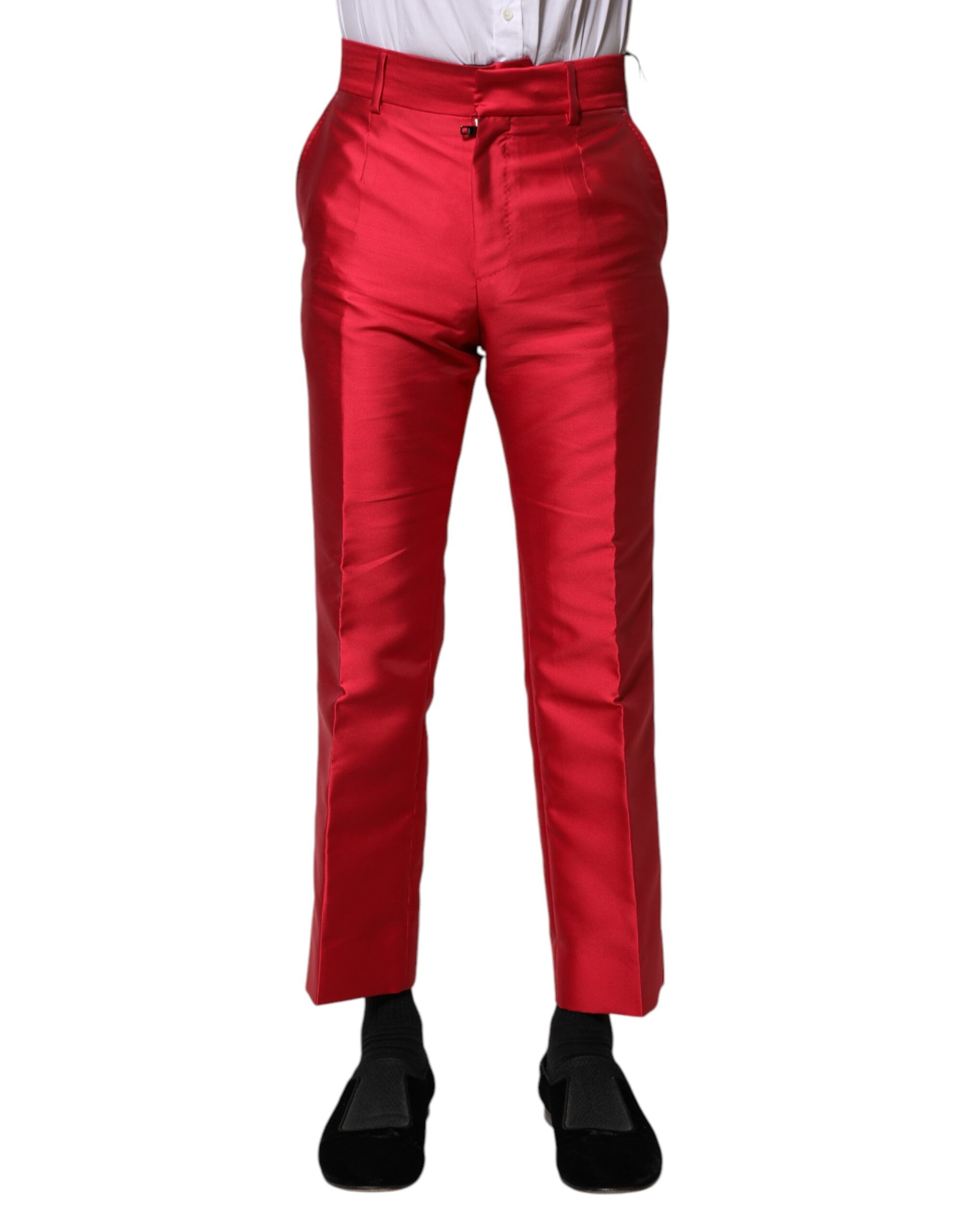 Red Polyester Cropped Dress Pants - ventzia