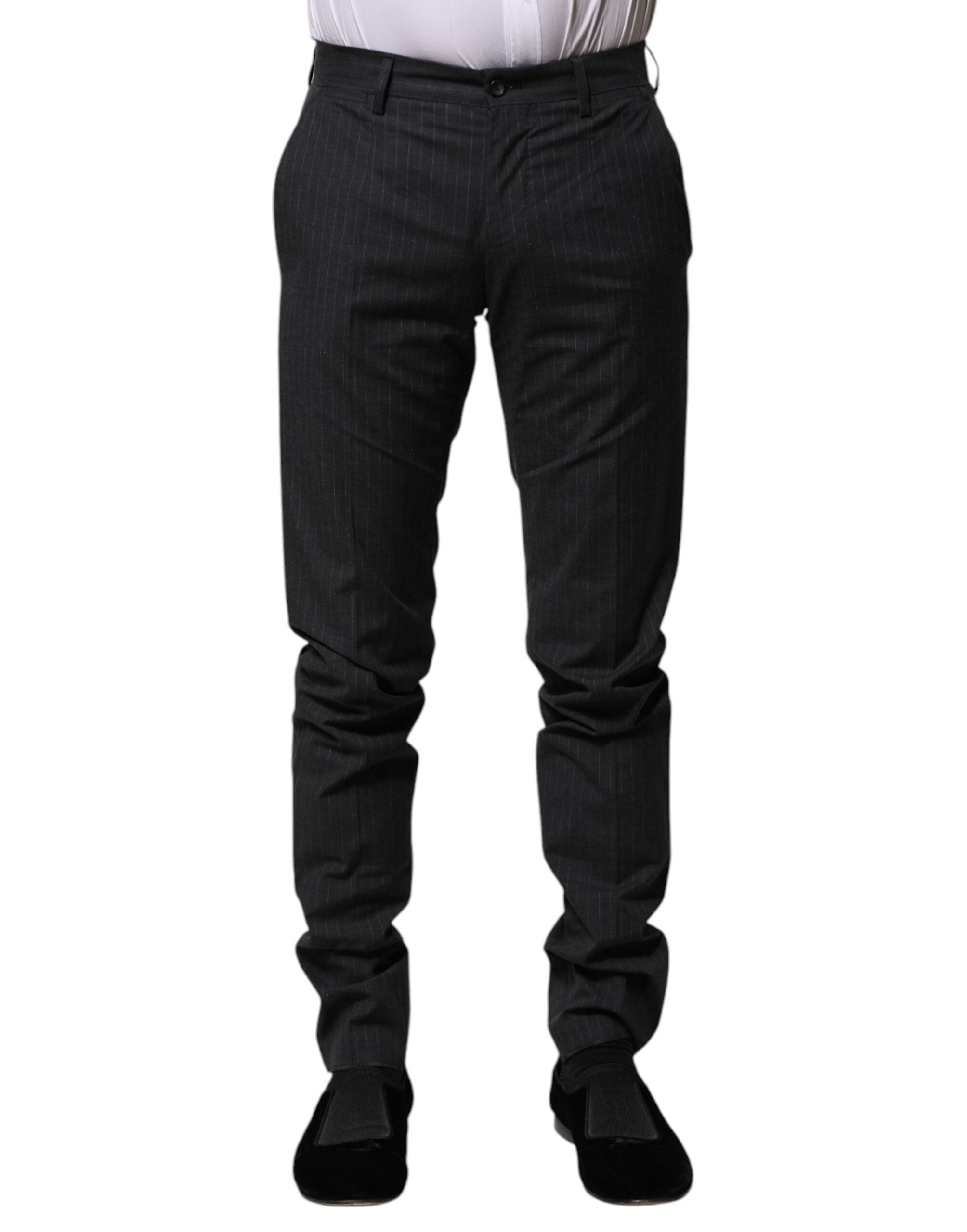 Gray Striped Cotton Formal Pants - ventzia