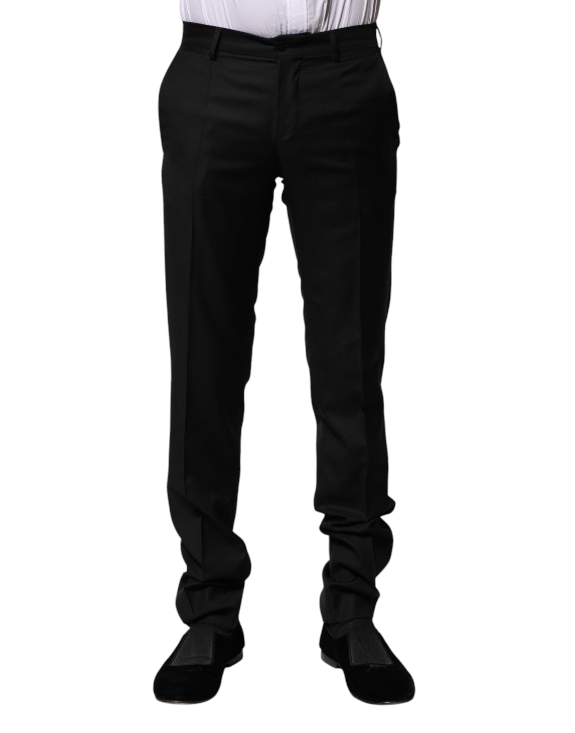 Black Wool Formal Men Slim Pants - ventzia