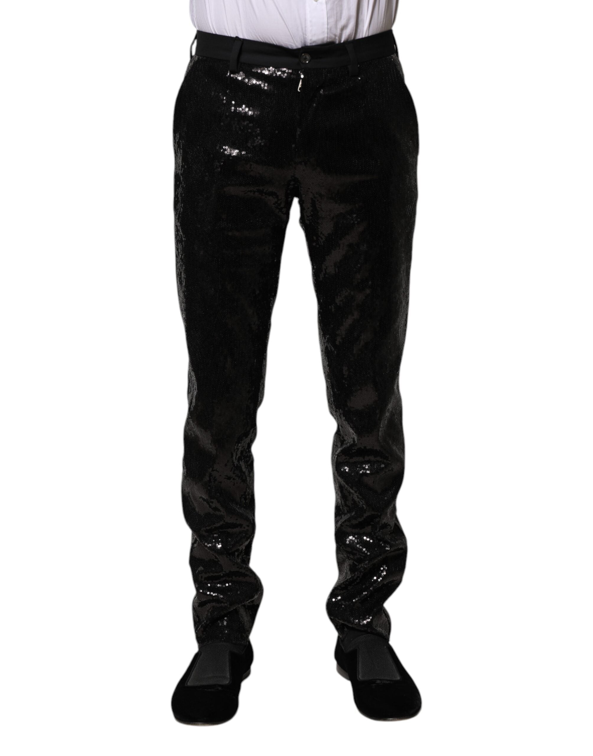 Black Sequined Embellishment Pants - ventzia