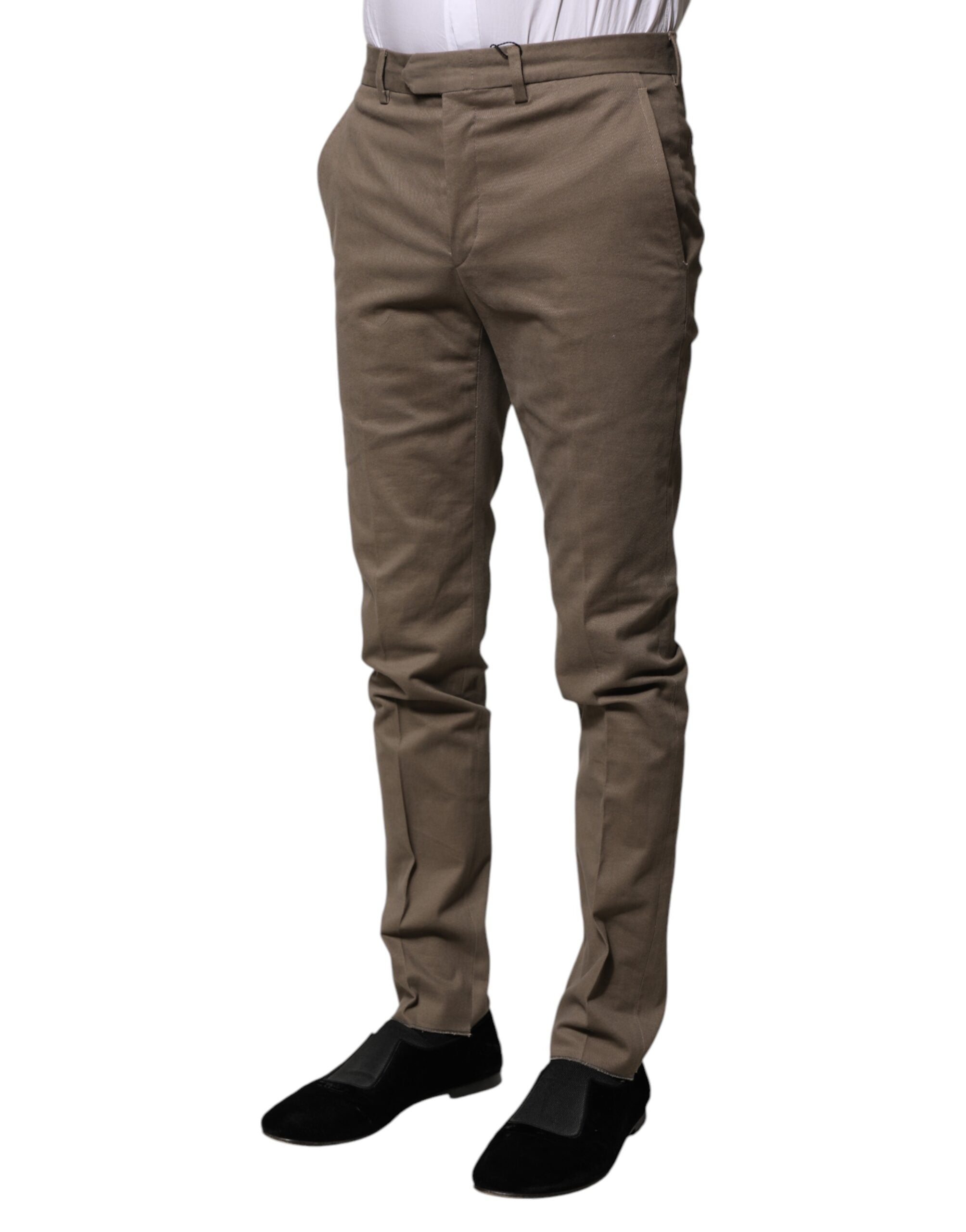 Brown Cotton Tapered Formal Dress Pants - ventzia