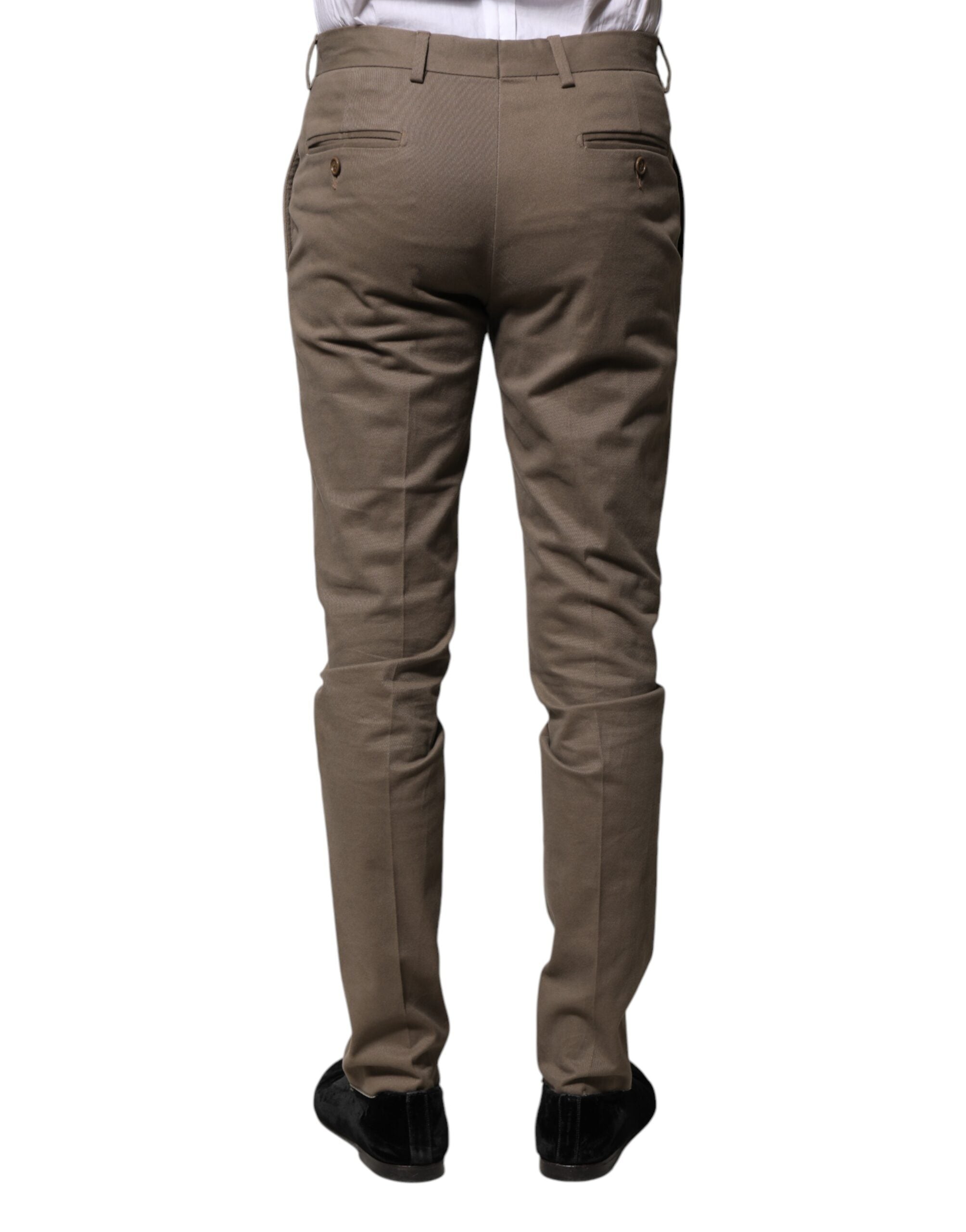 Brown Cotton Tapered Formal Dress Pants - ventzia