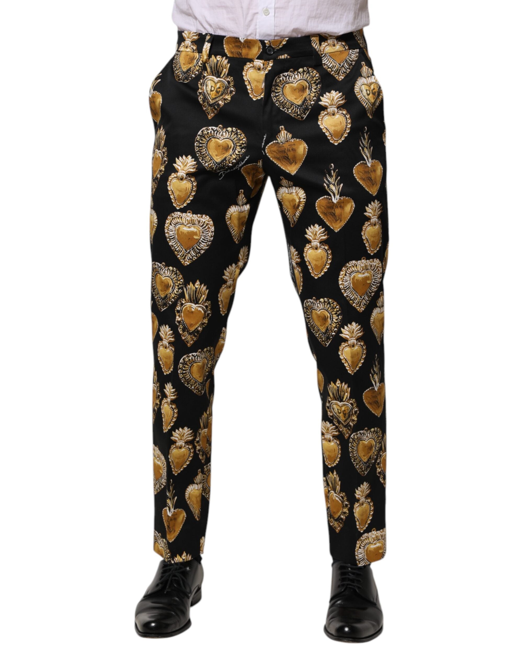 Black Gold Sacred Heart Print Pants - ventzia