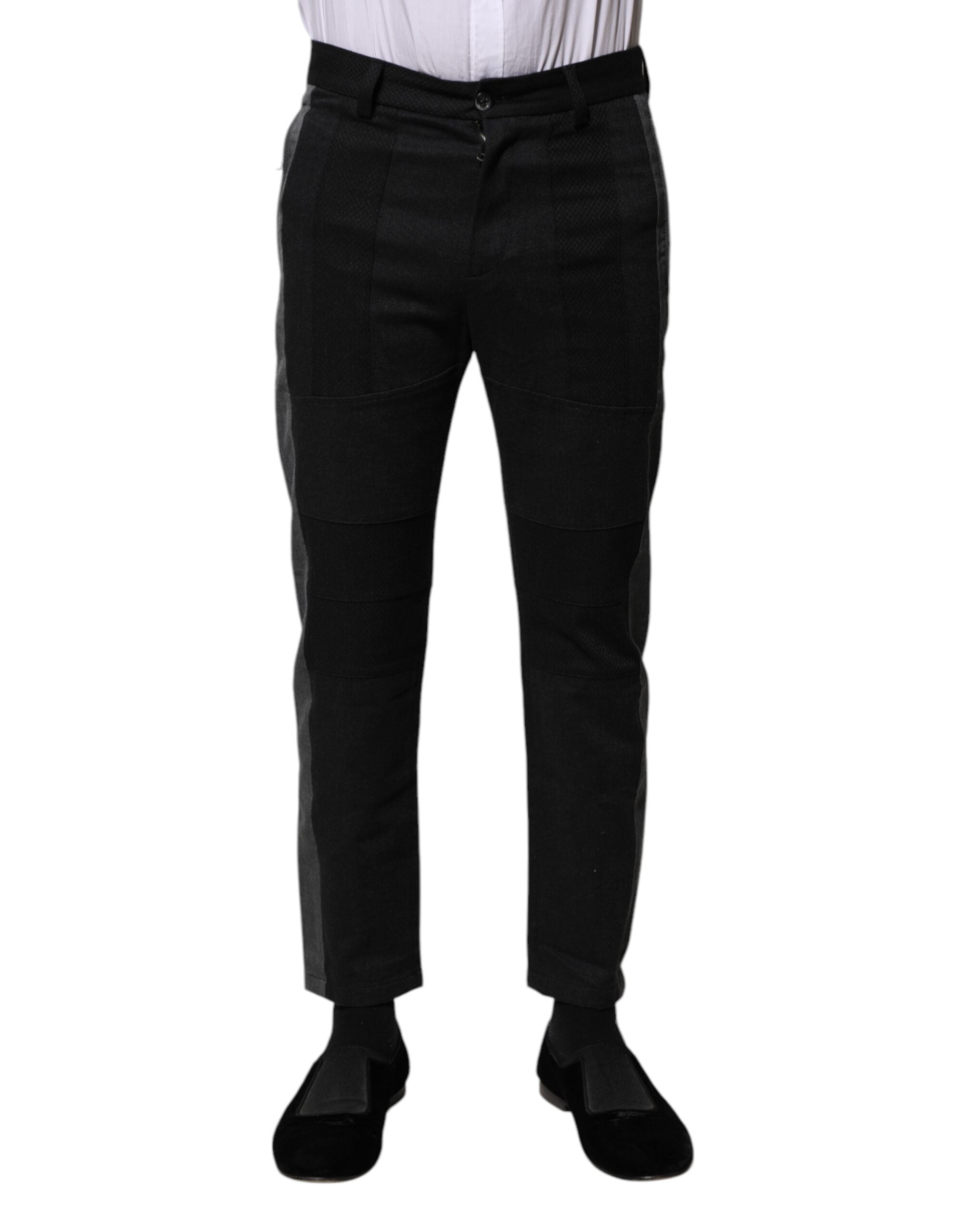 Black Gray Fantasy Cotton Formal Slim Pants - ventzia