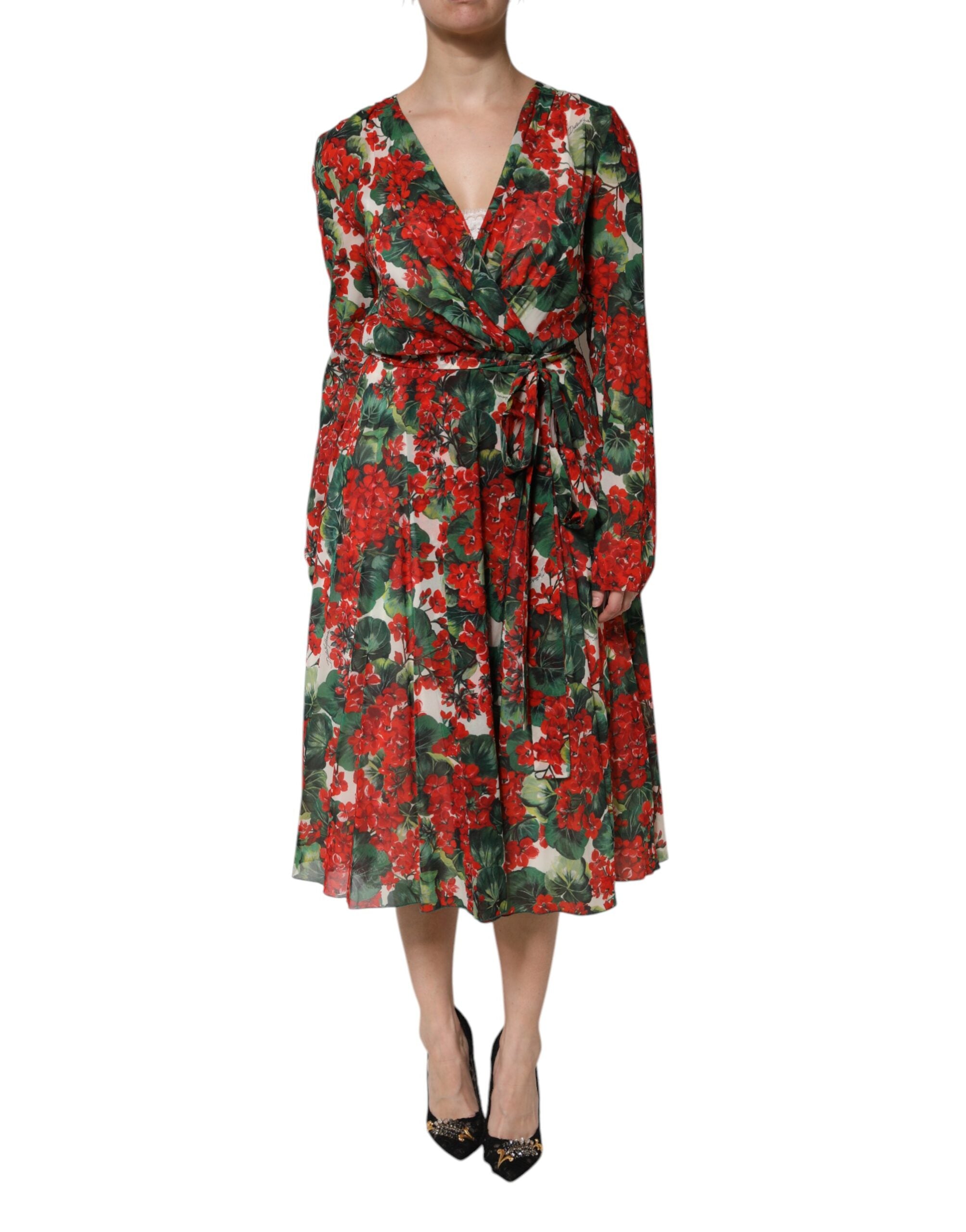Multicolor Floral Long Sleeves V-neck Dress - ventzia