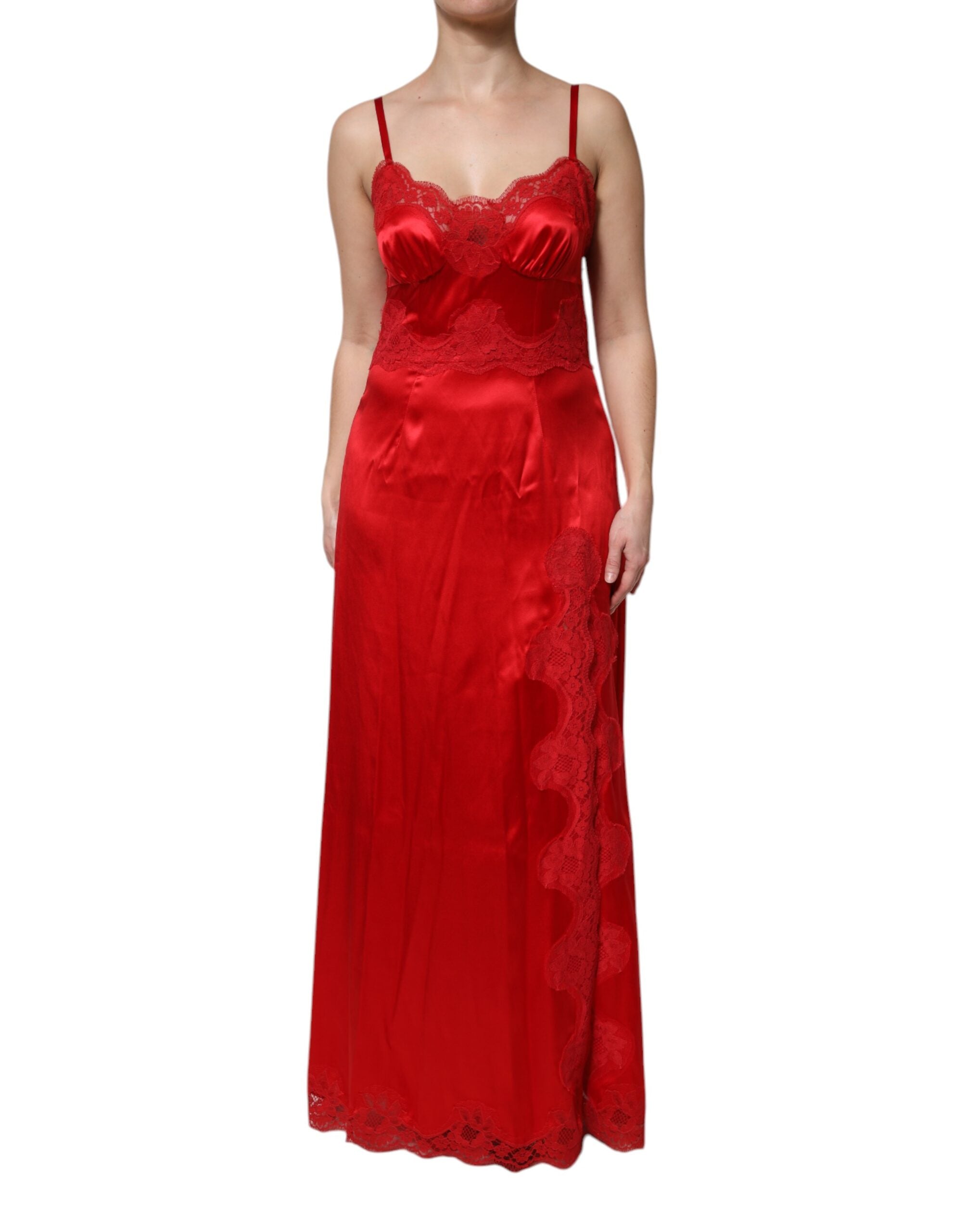 Red Silk Sleeveless Maxi Long Dress - ventzia