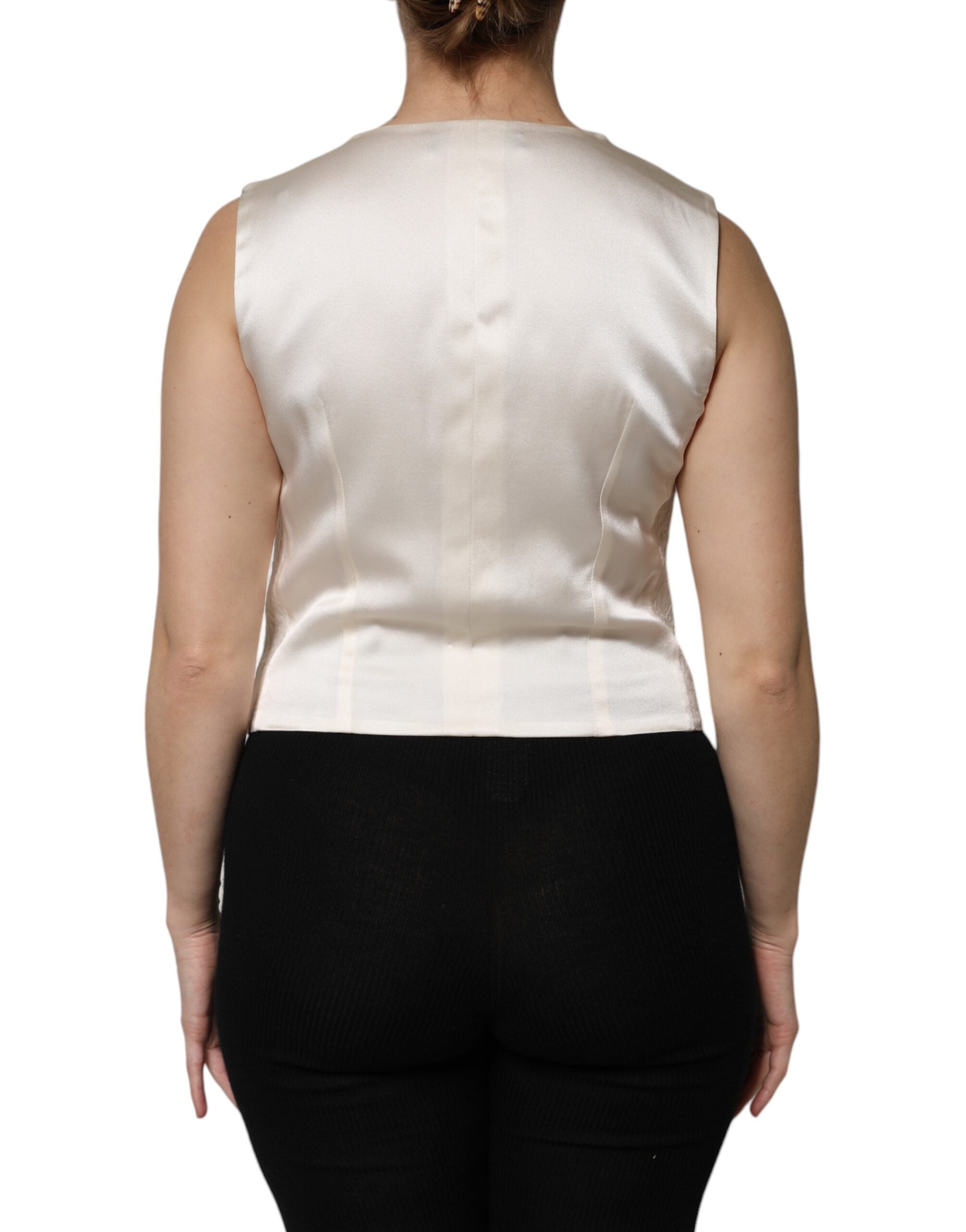 Ivory Cotton Button Down Sleeveless Vest Top - ventzia