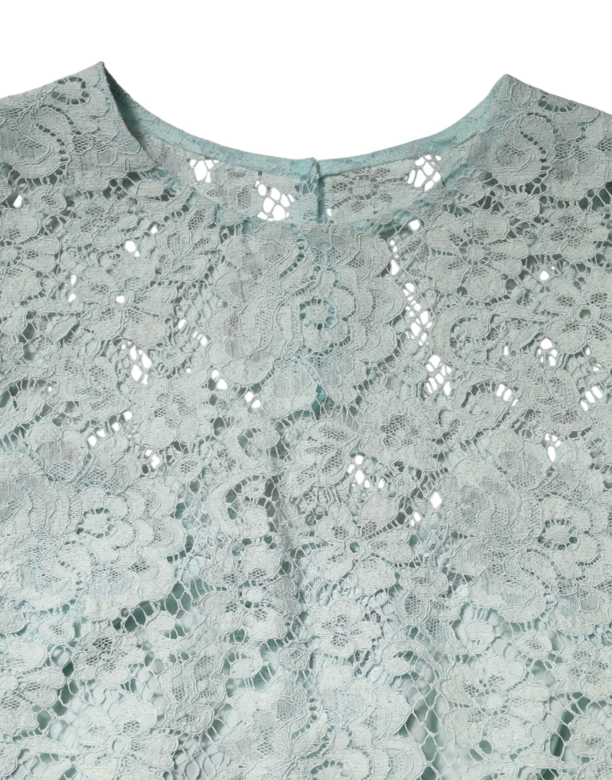 Mint Green Floral Lace Cotton Blouse Top - ventzia