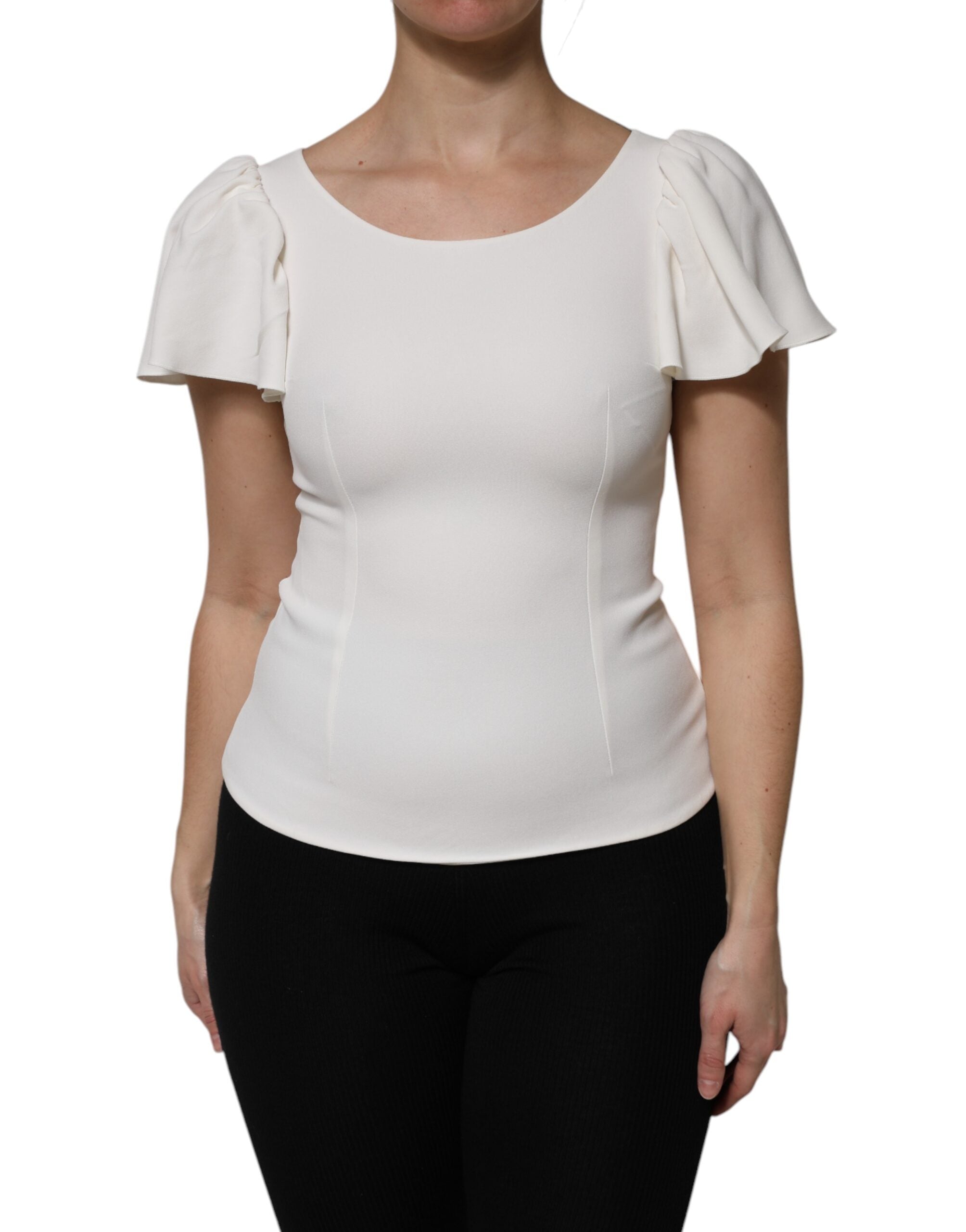 White Viscose Round Neck Short Sleeves Top - ventzia