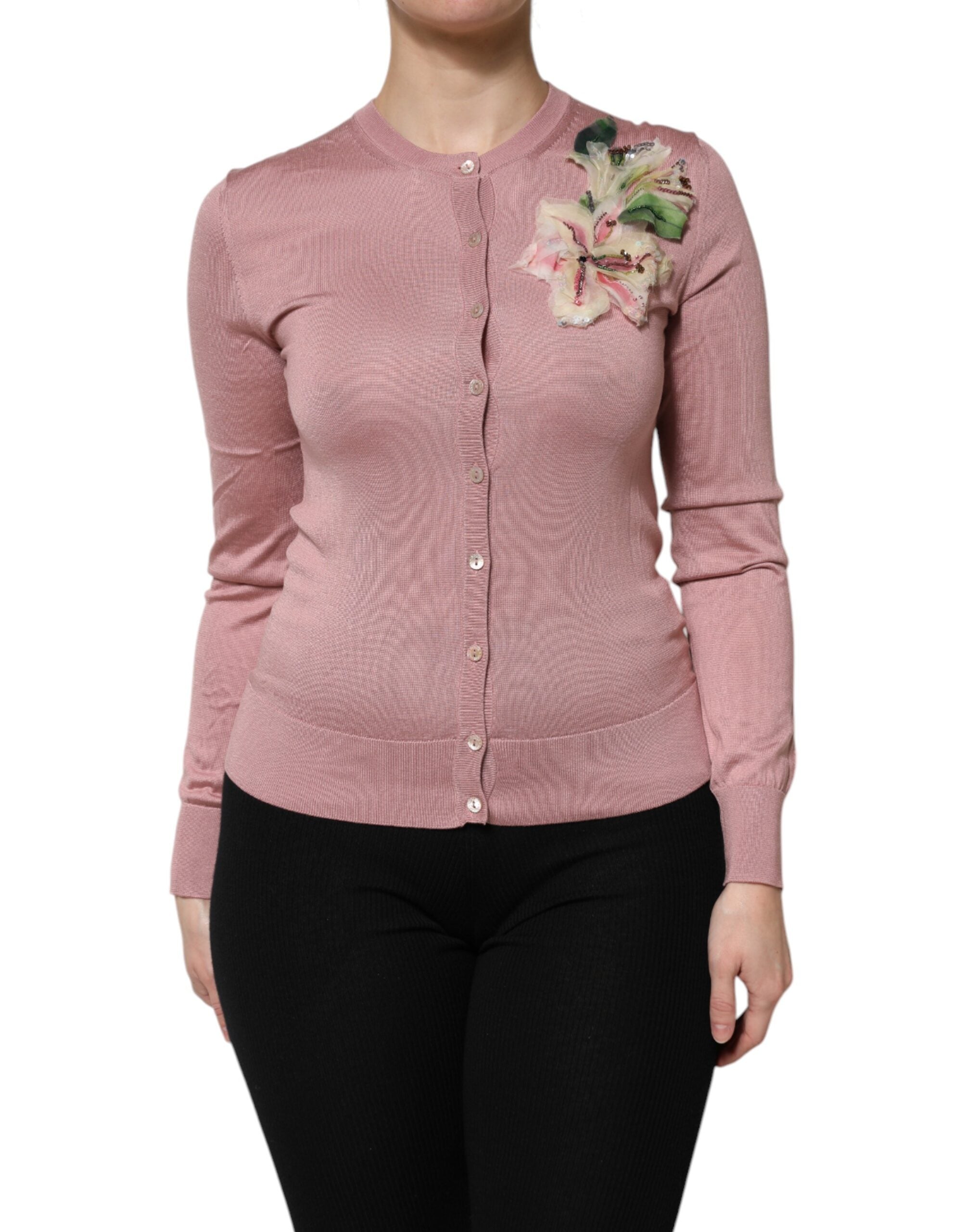 Pink Silk Knit Button Down Cardigan Sweater - ventzia