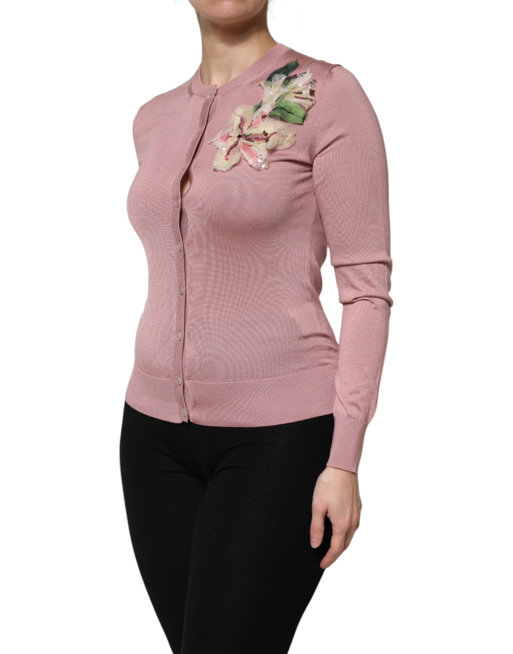Pink Silk Knit Button Down Cardigan Sweater - ventzia