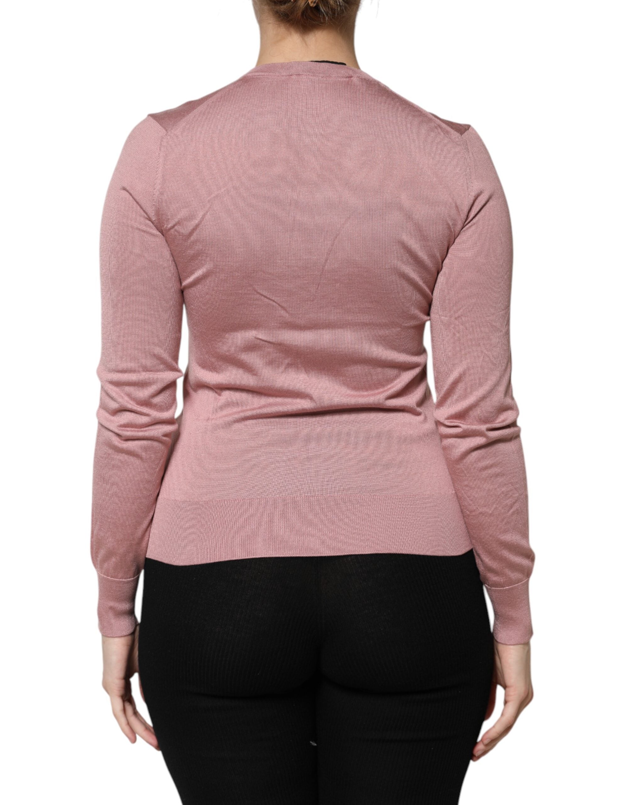 Pink Silk Knit Button Down Cardigan Sweater - ventzia