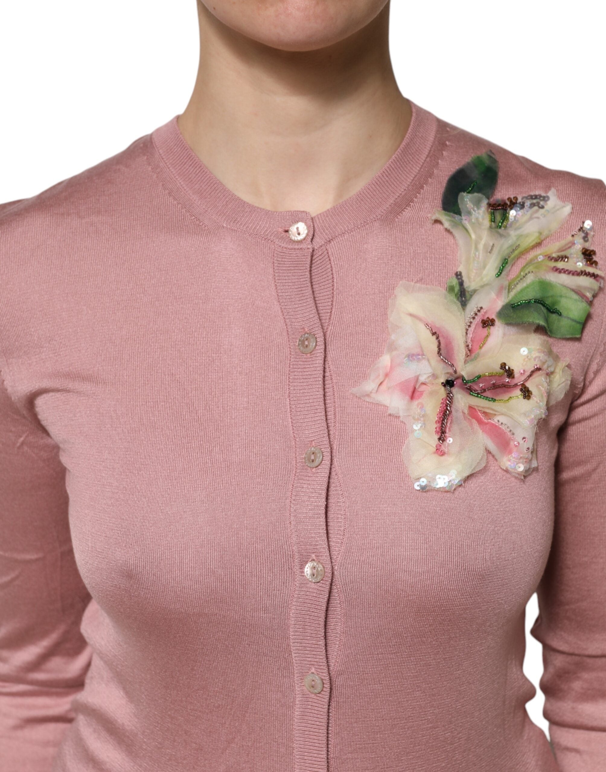 Pink Silk Knit Button Down Cardigan Sweater - ventzia