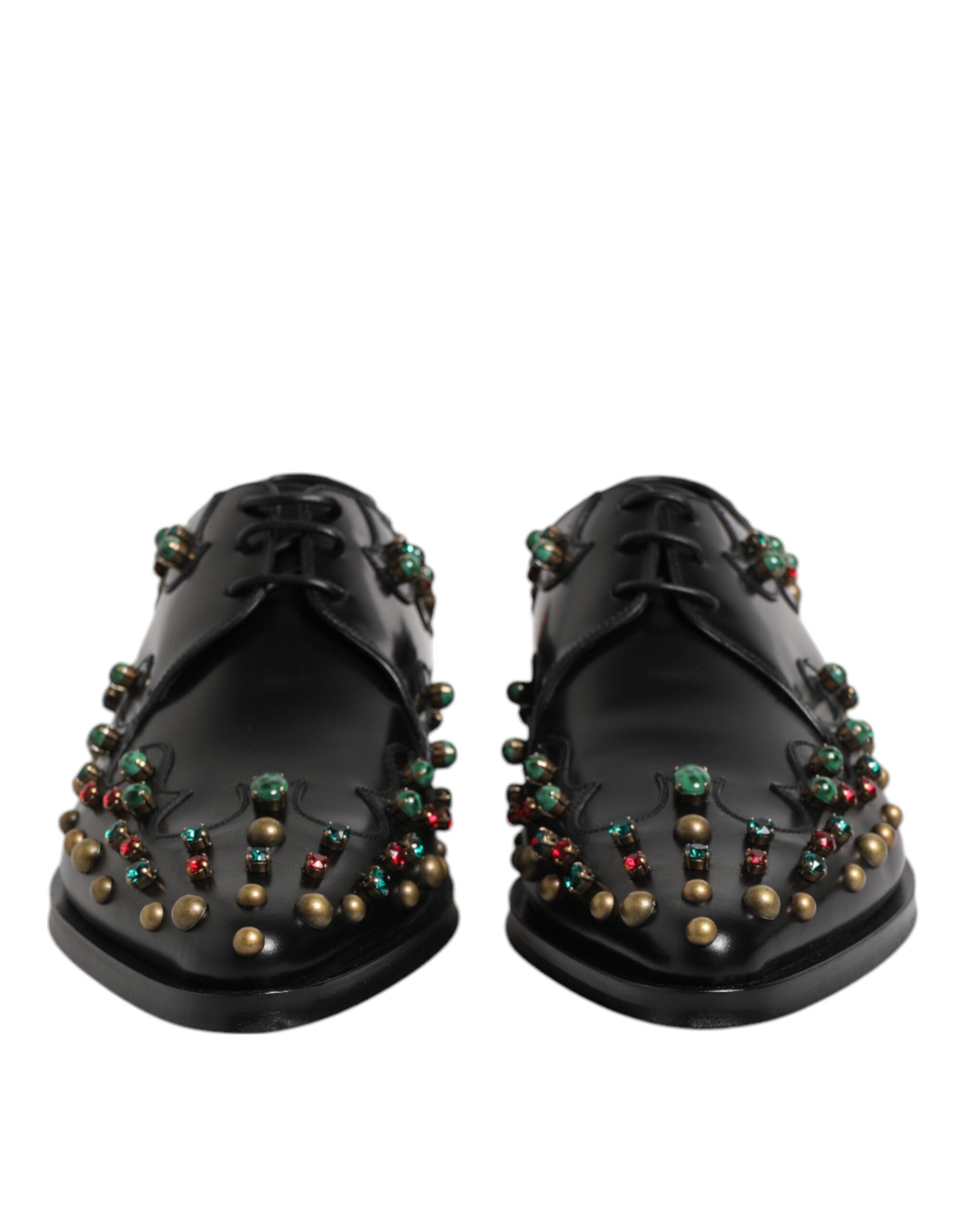 Black Leather Derby Dress Studded Shoes