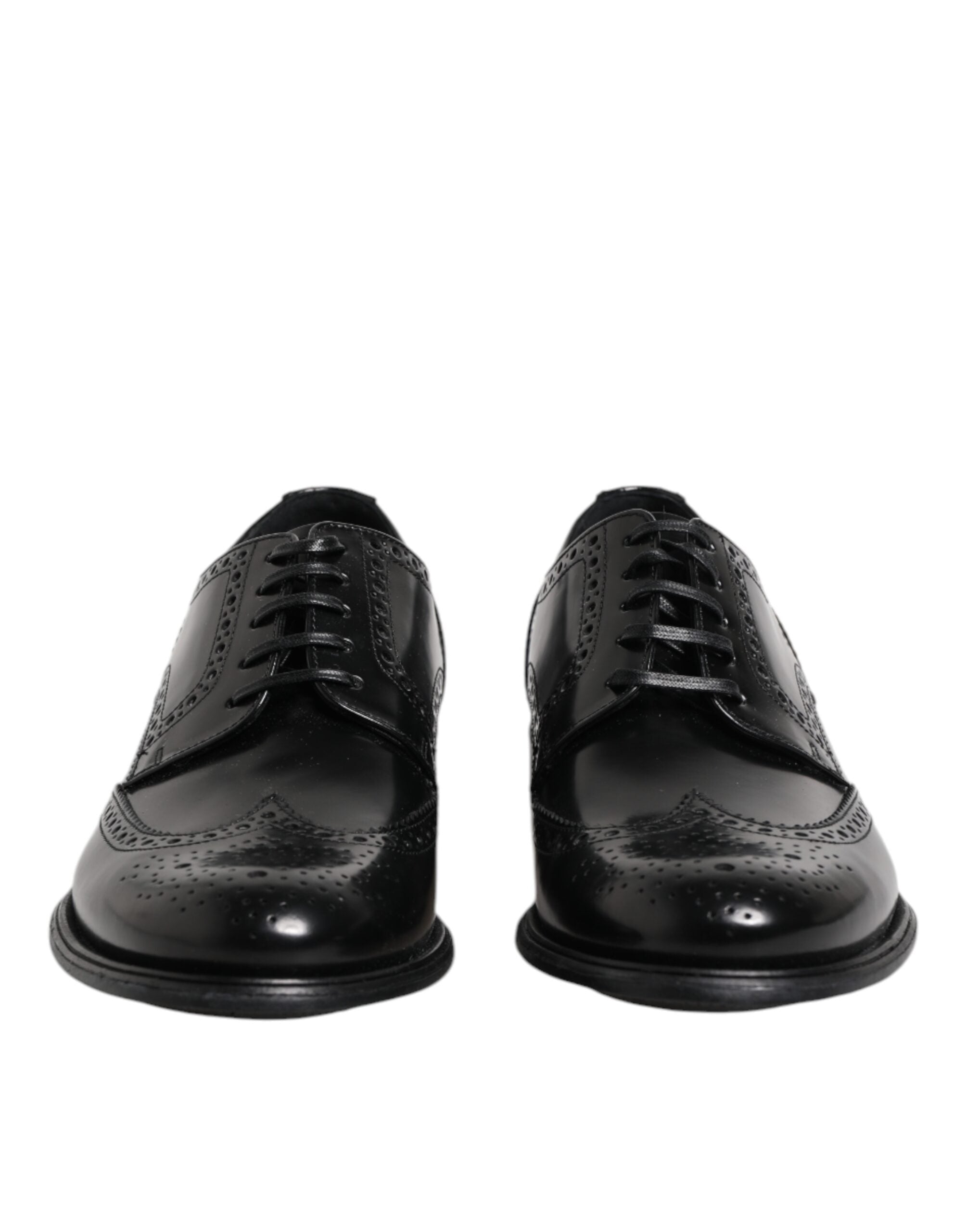 Black Leather Derby Wingtip Formal Shoes - ventzia
