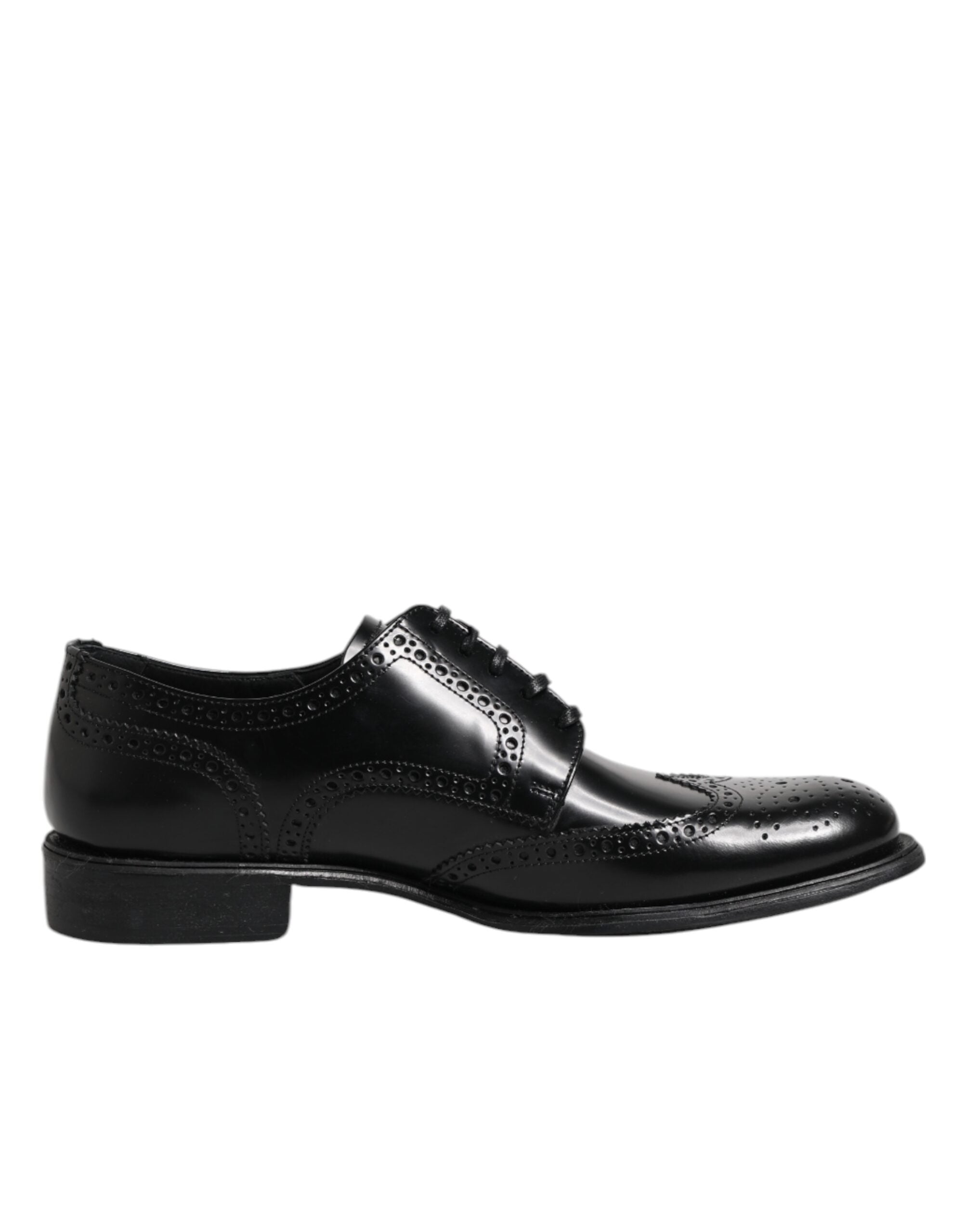 Black Leather Derby Wingtip Formal Shoes - ventzia