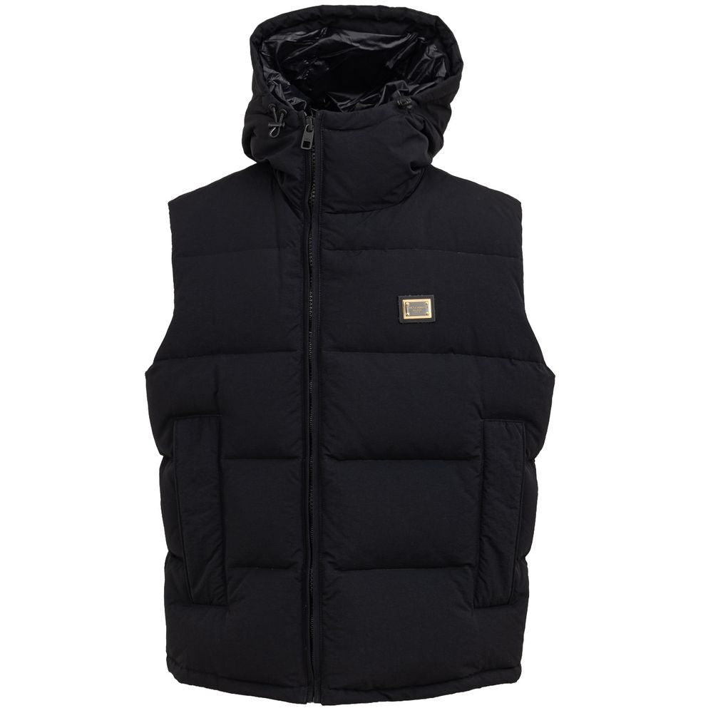 Black Polyester Sleveless Jacket - ventzia