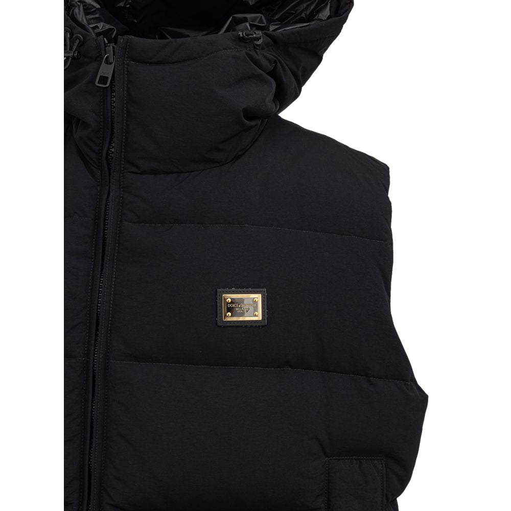 Black Polyester Sleveless Jacket - ventzia