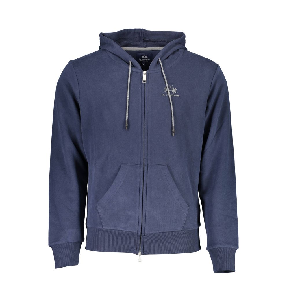 Elegant Blue Hooded Sweatshirt with Zip Detail - ventzia