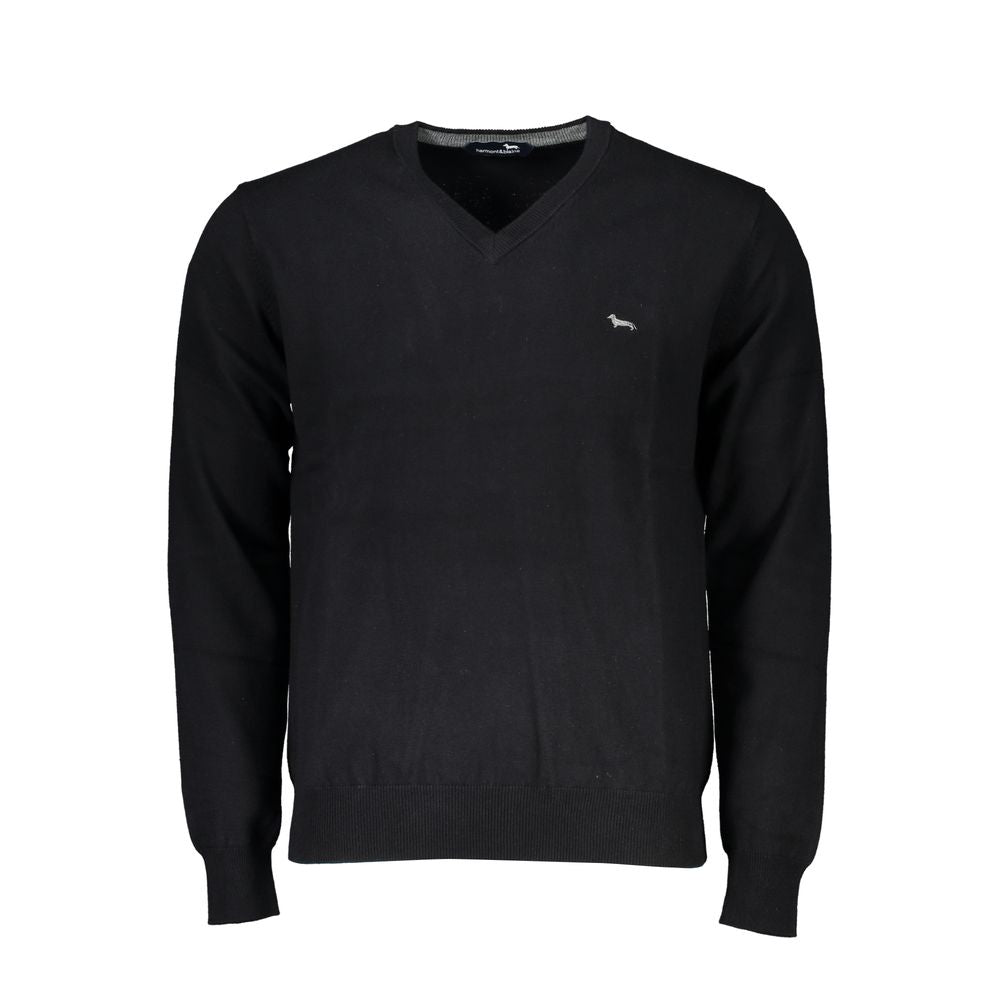 Elegant V-Neck Embroidered Black Sweater - ventzia