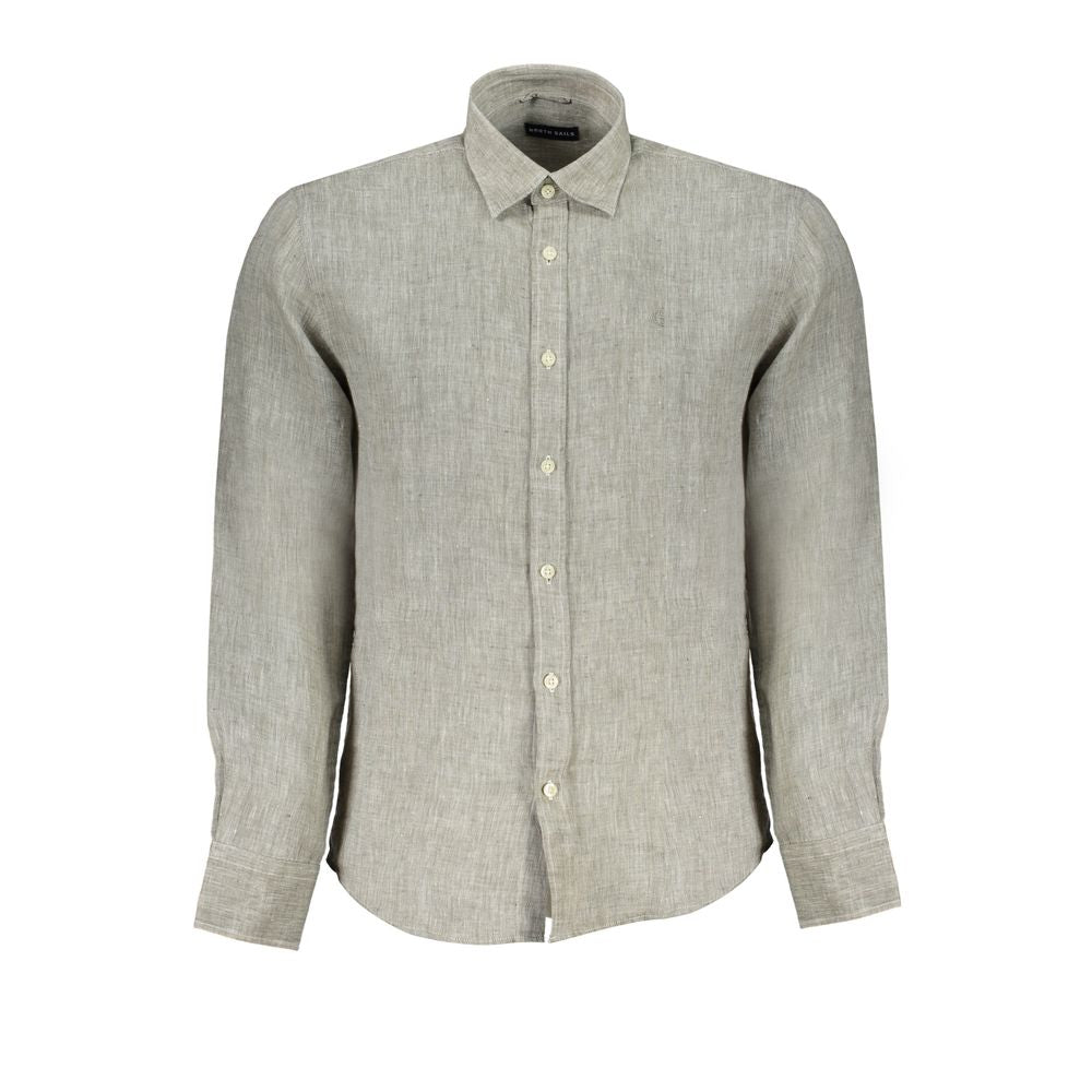 "Grigio Linen Men's Shirt with Italian Collar" - ventzia