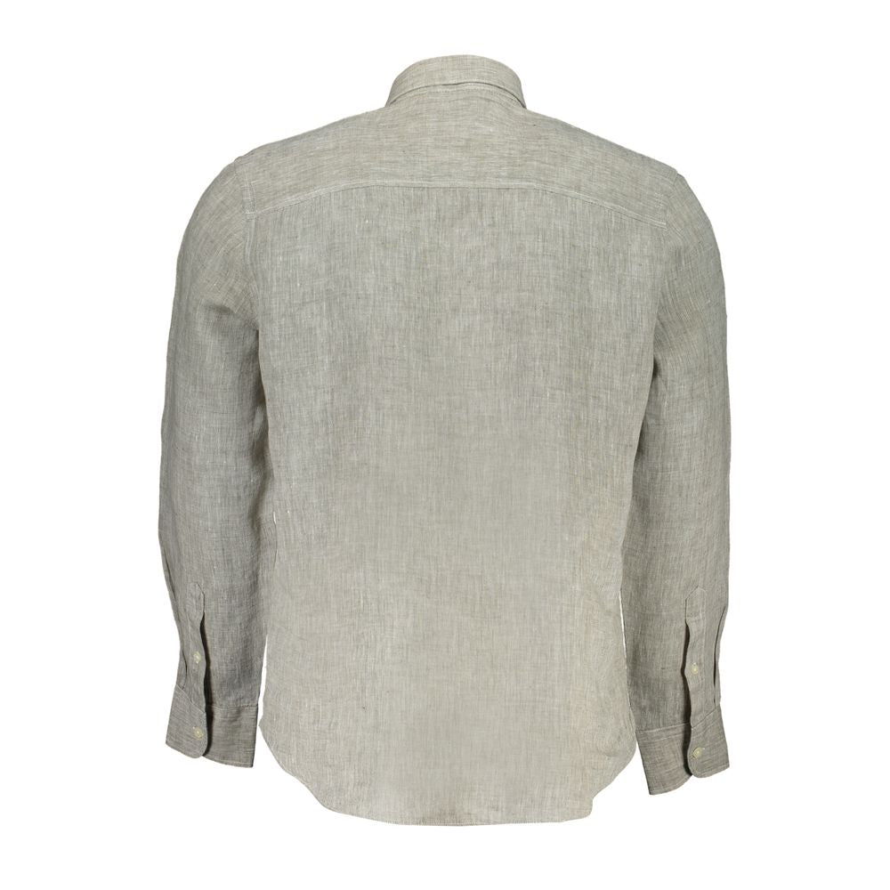 "Grigio Linen Men's Shirt with Italian Collar" - ventzia